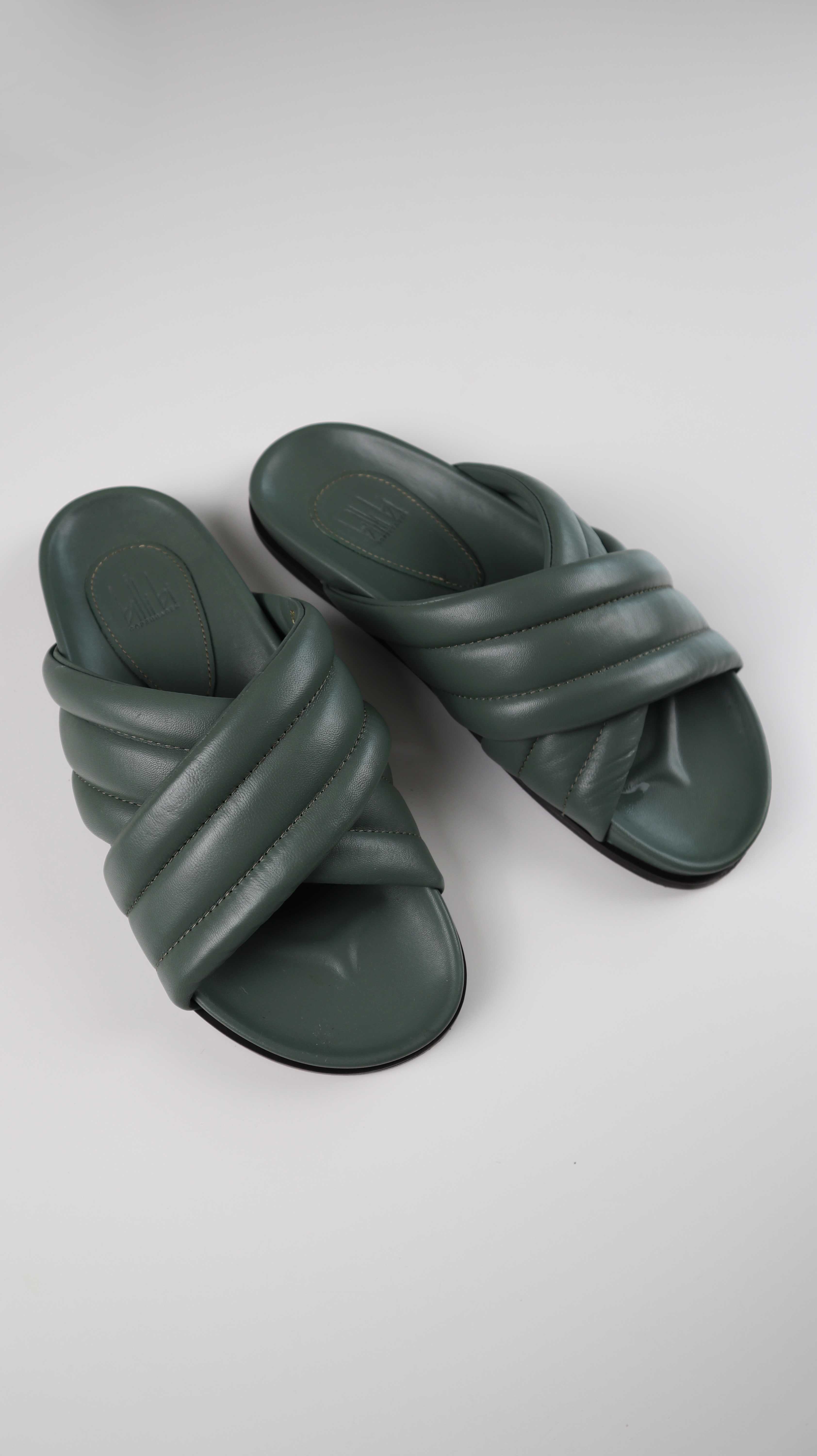 Billi Bi Sandalen Slipper Schlappen 37 Grün Lederslipper Loafer Sommerschuhe