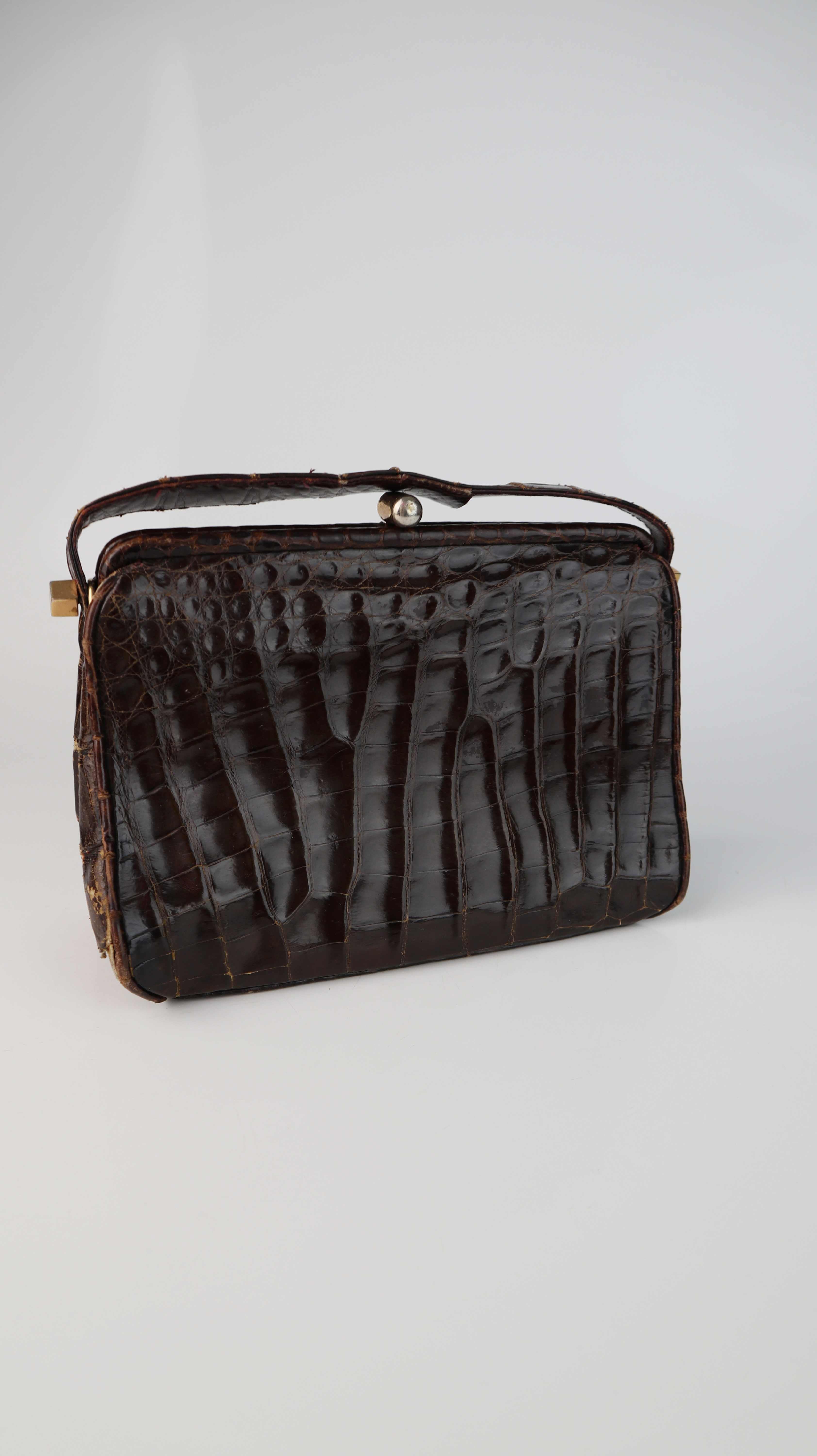 True Vintage Tasche Handtasche braun Leder Ledertasche gold Clutch
