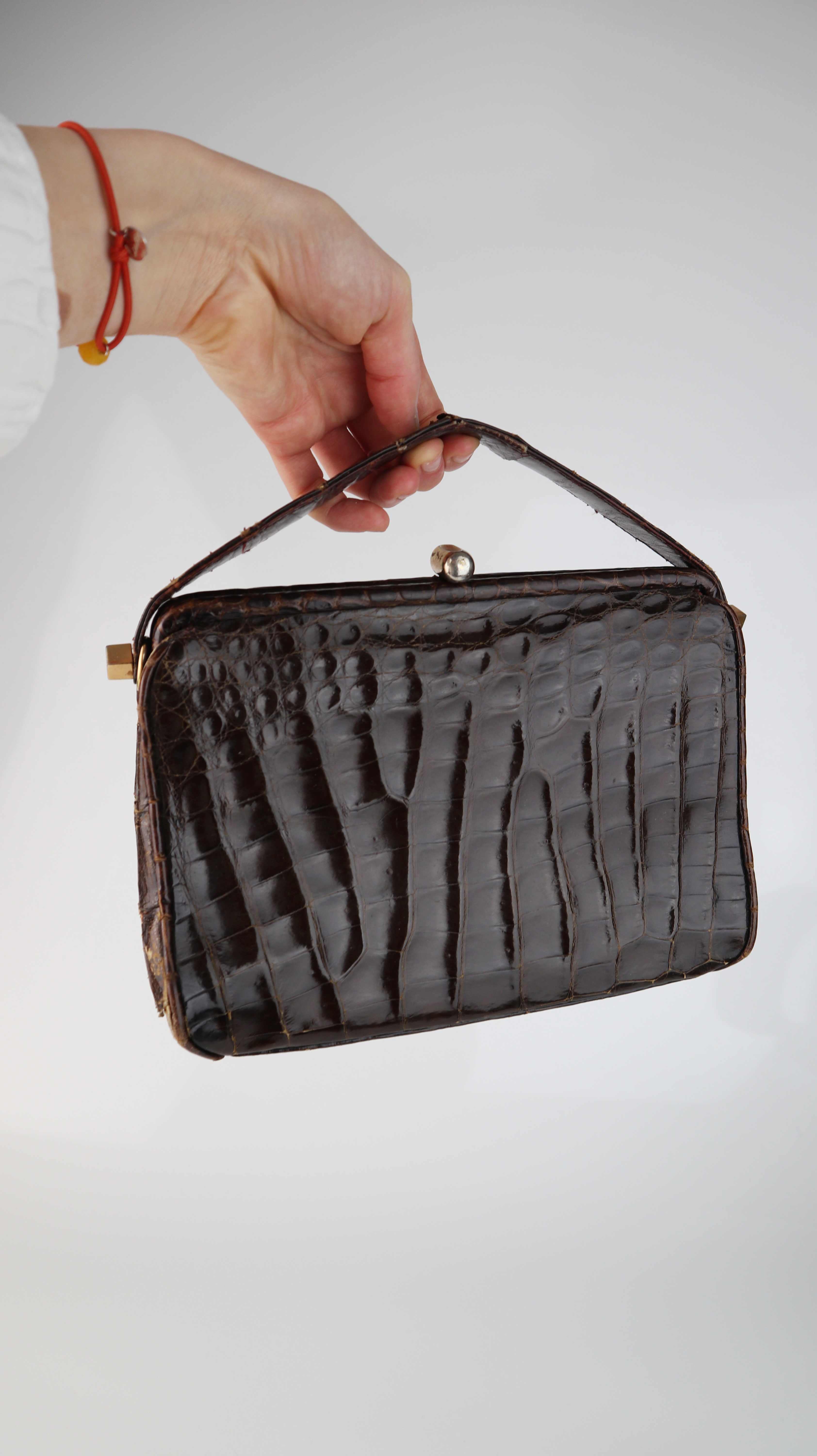 True Vintage Tasche Handtasche braun Leder Ledertasche gold Clutch