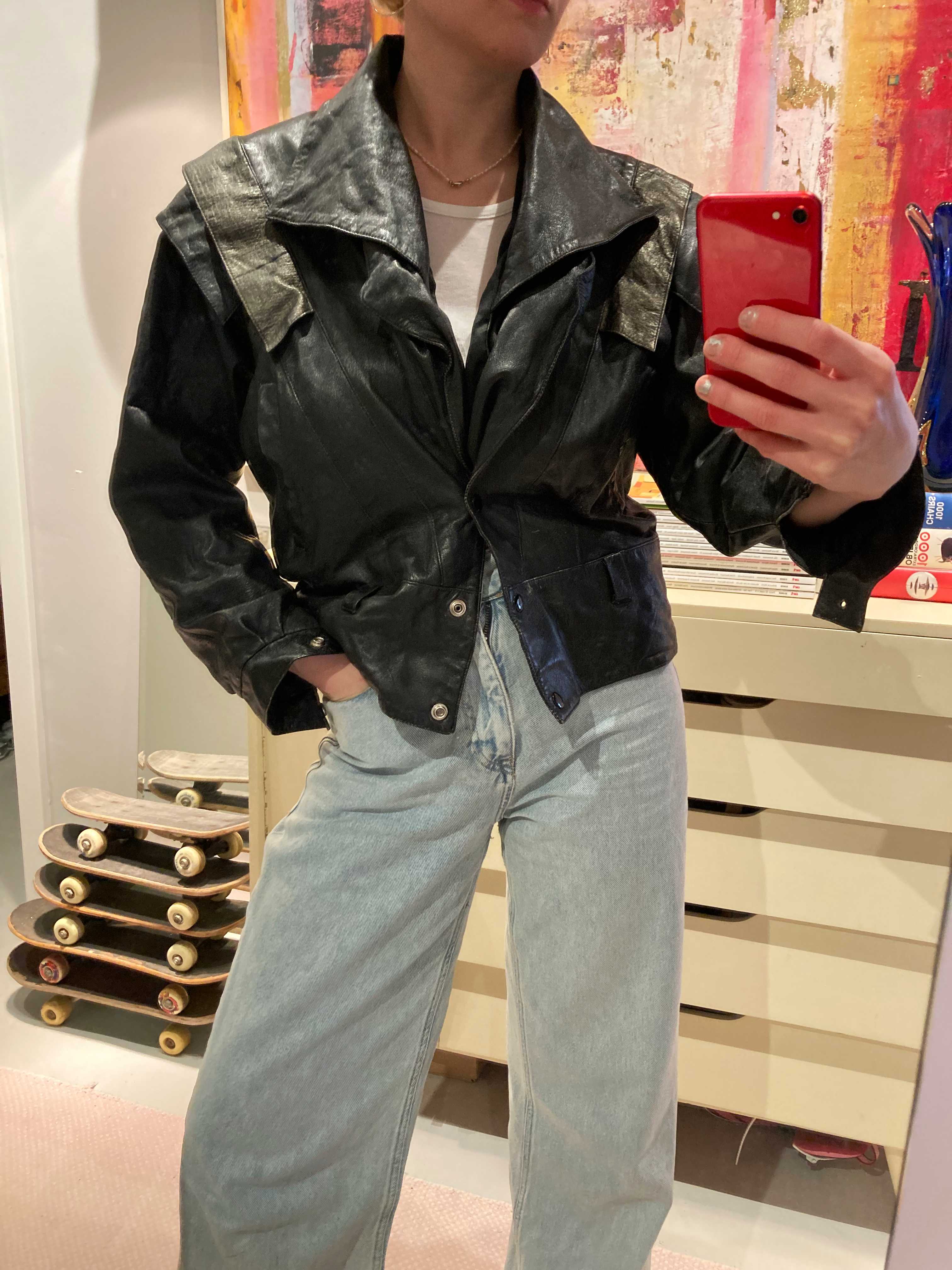 True Vintage Lederjacke schwarz 38 M 80s 90s Biker Bikerjacke