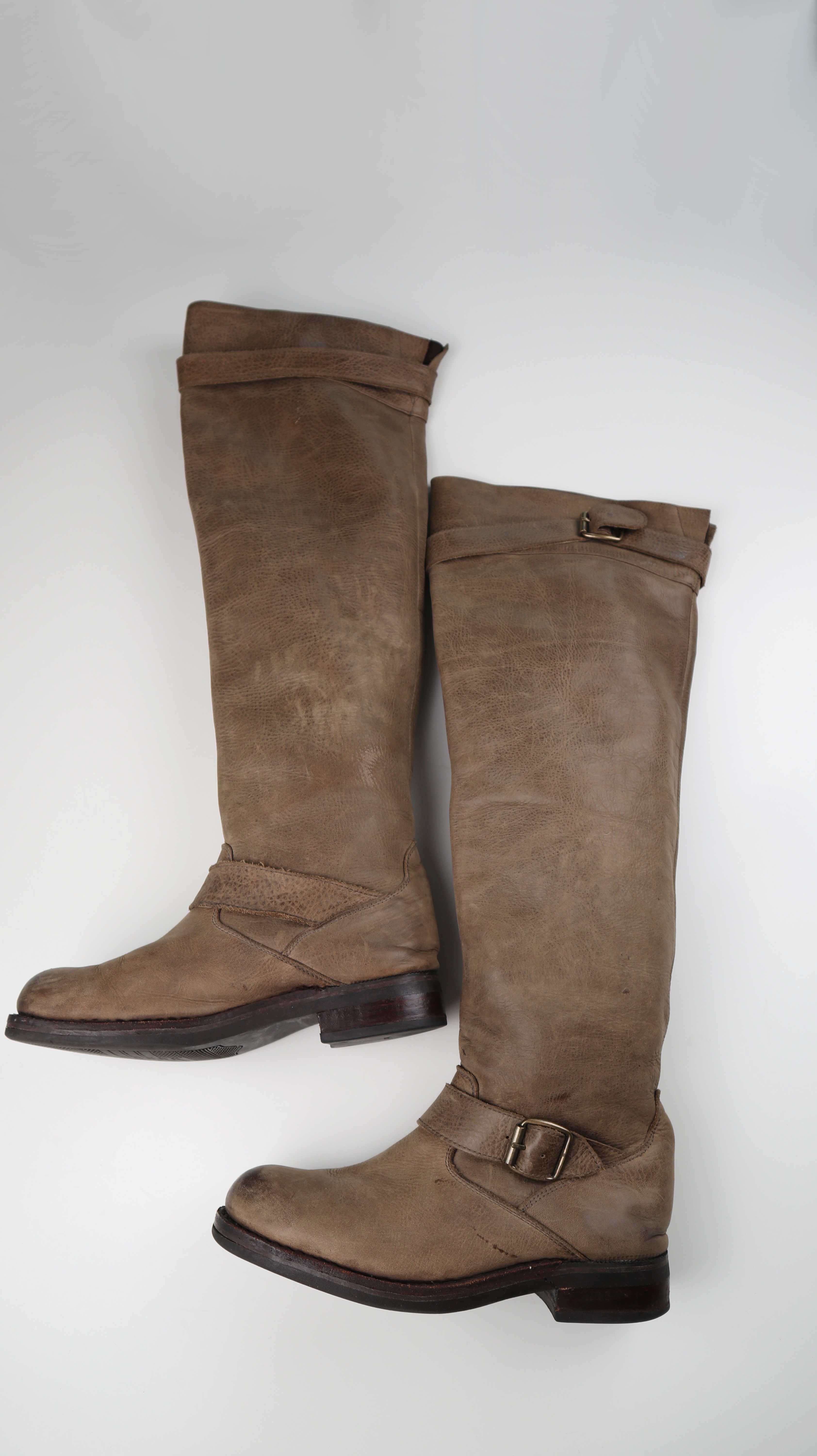 Jeffrey Campbell Stiefel Braun Lederstiefel Leder lang Overkneestiefel 39 Bikerboots