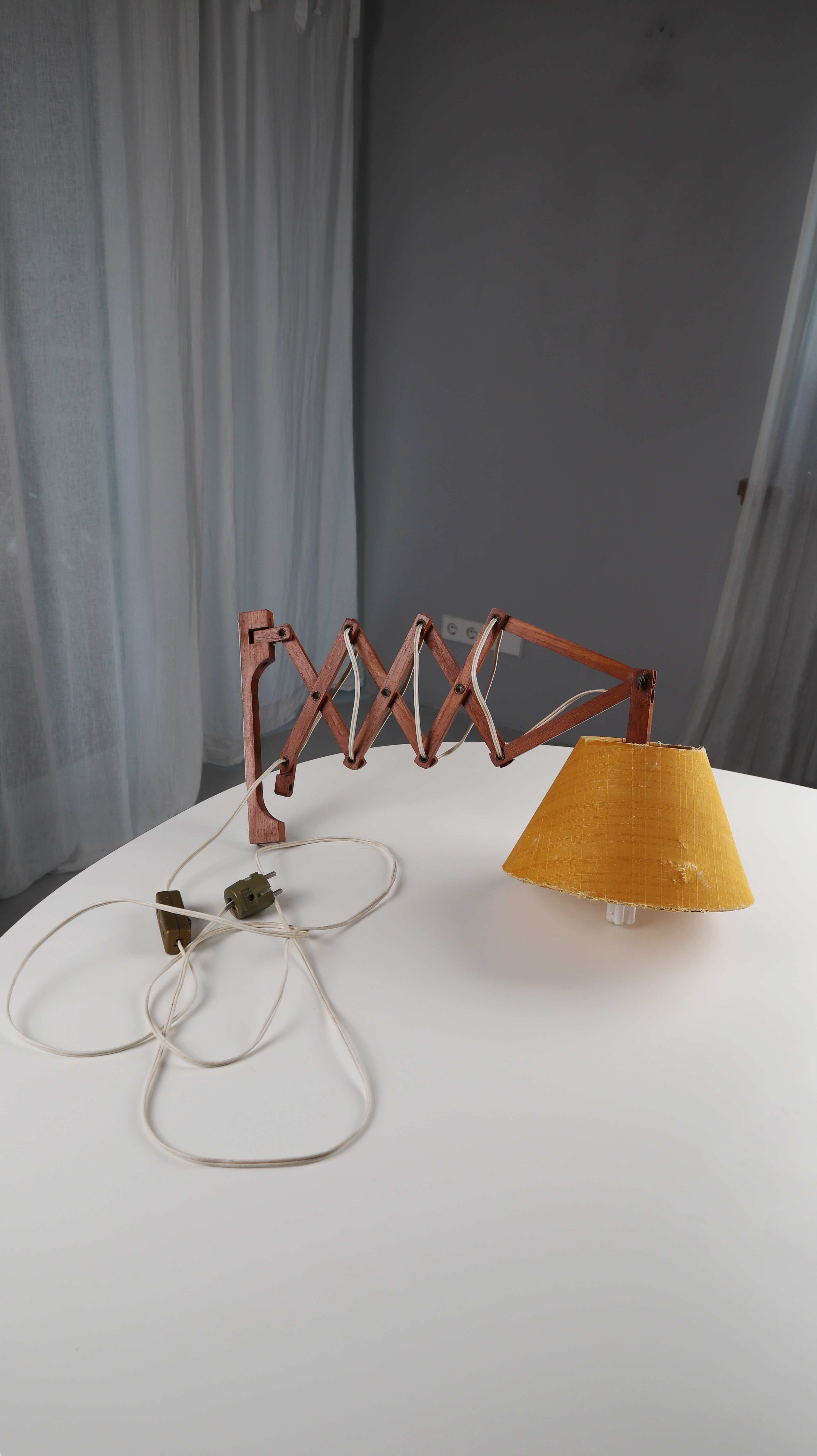 Vintage Scherenlampe Wandlampe Skandinavisch Holz Gelb Dänemark Teakholz