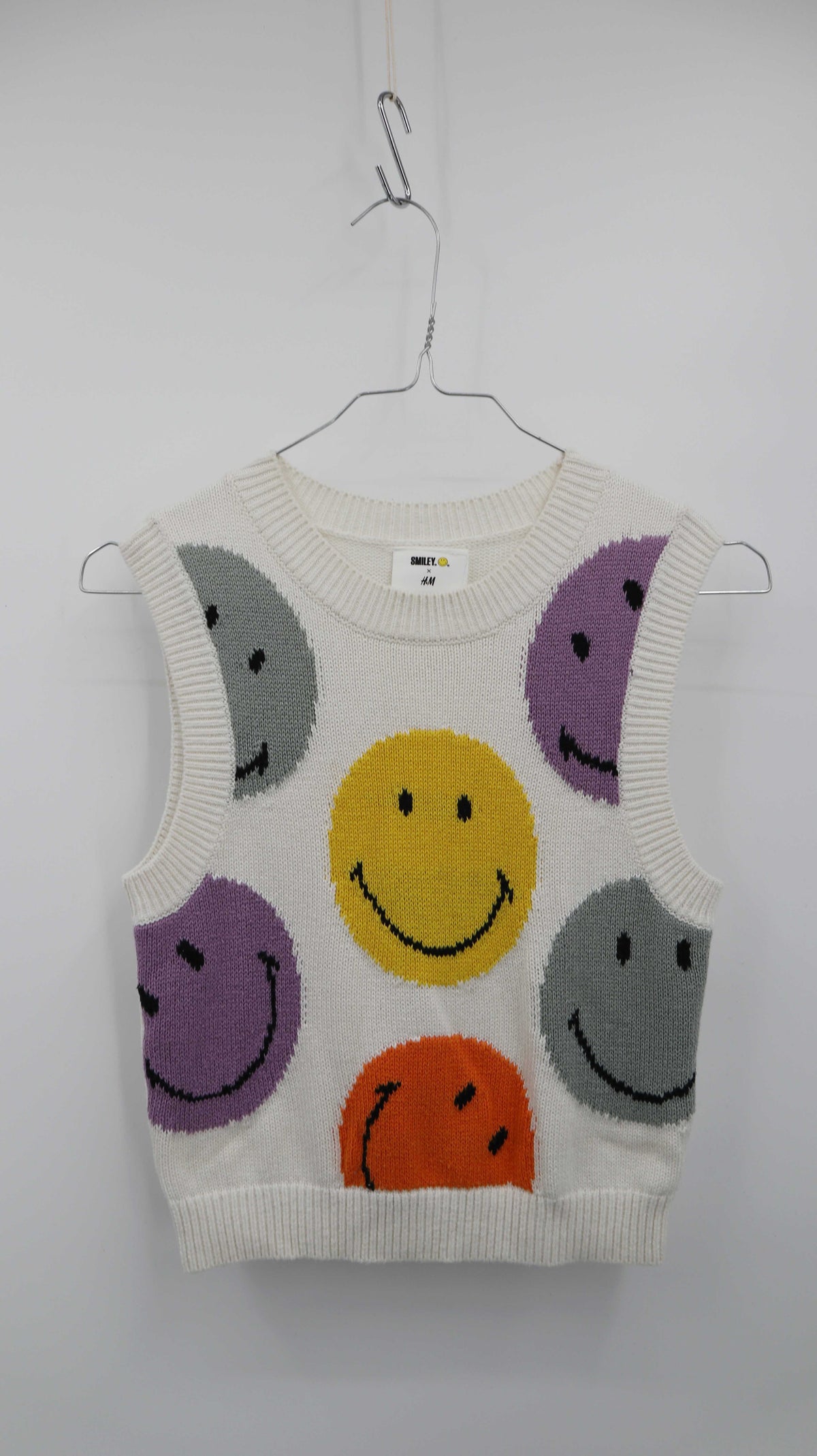 Smiley x H&M Weste Strickweste XXS weiß bunt