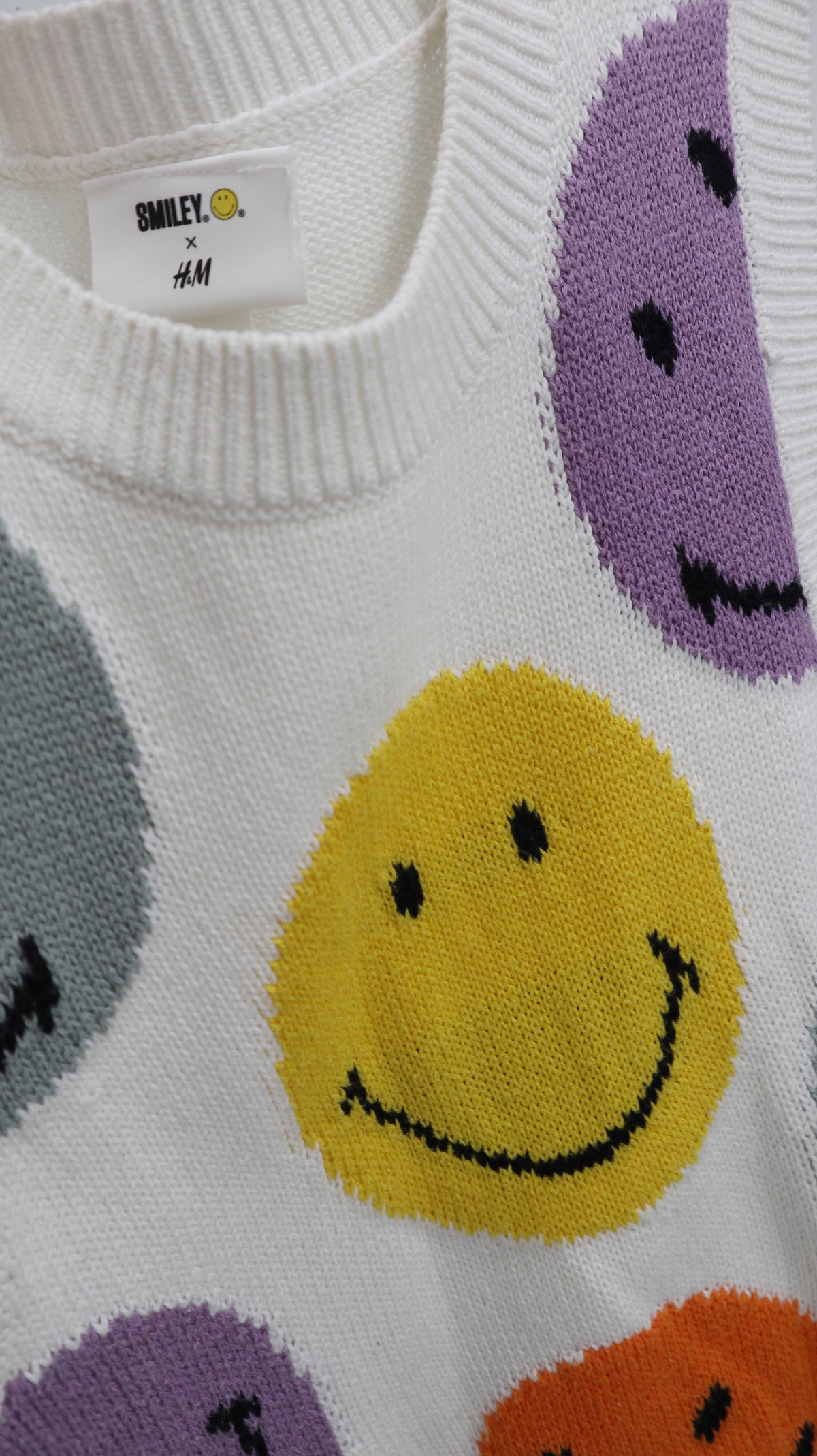 Smiley x H&M Weste Strickweste XXS weiß bunt