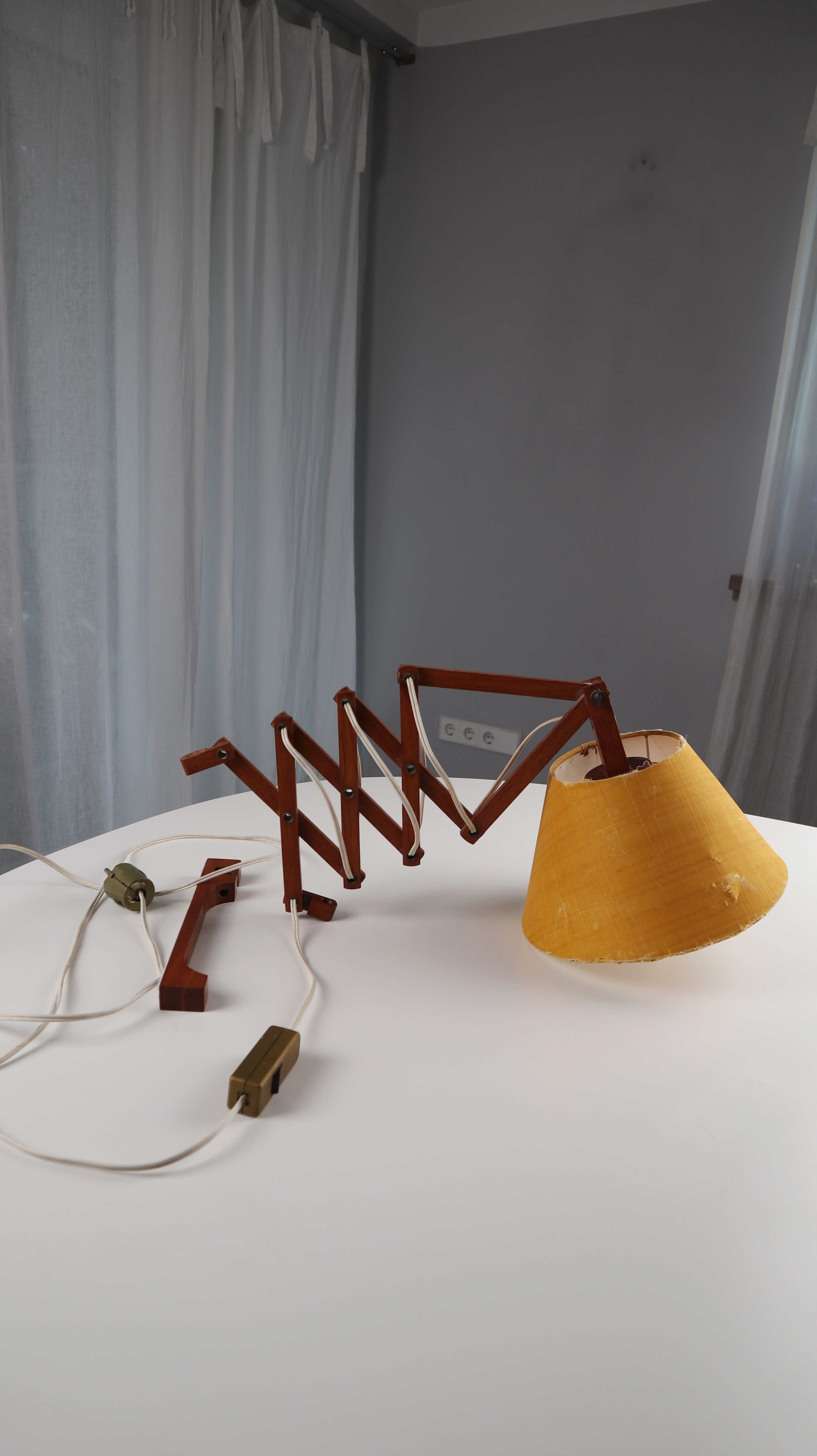 Vintage Scherenlampe Wandlampe Skandinavisch Holz Gelb Dänemark Teakholz