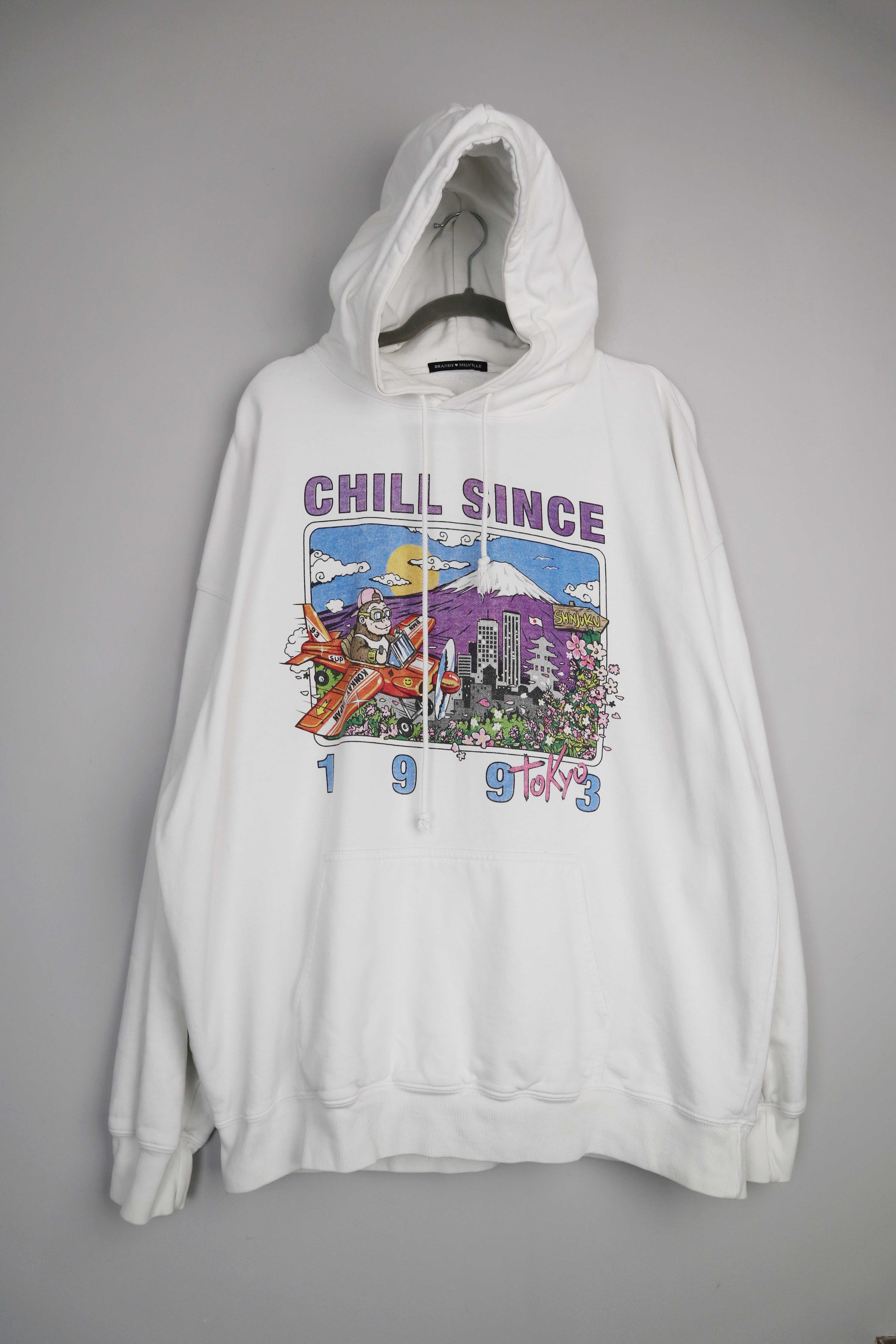 Brandy Melville Hoodie Pullover Weiß Chill Einheitsgröße Print 38 M 40 L Kapuzenpullover