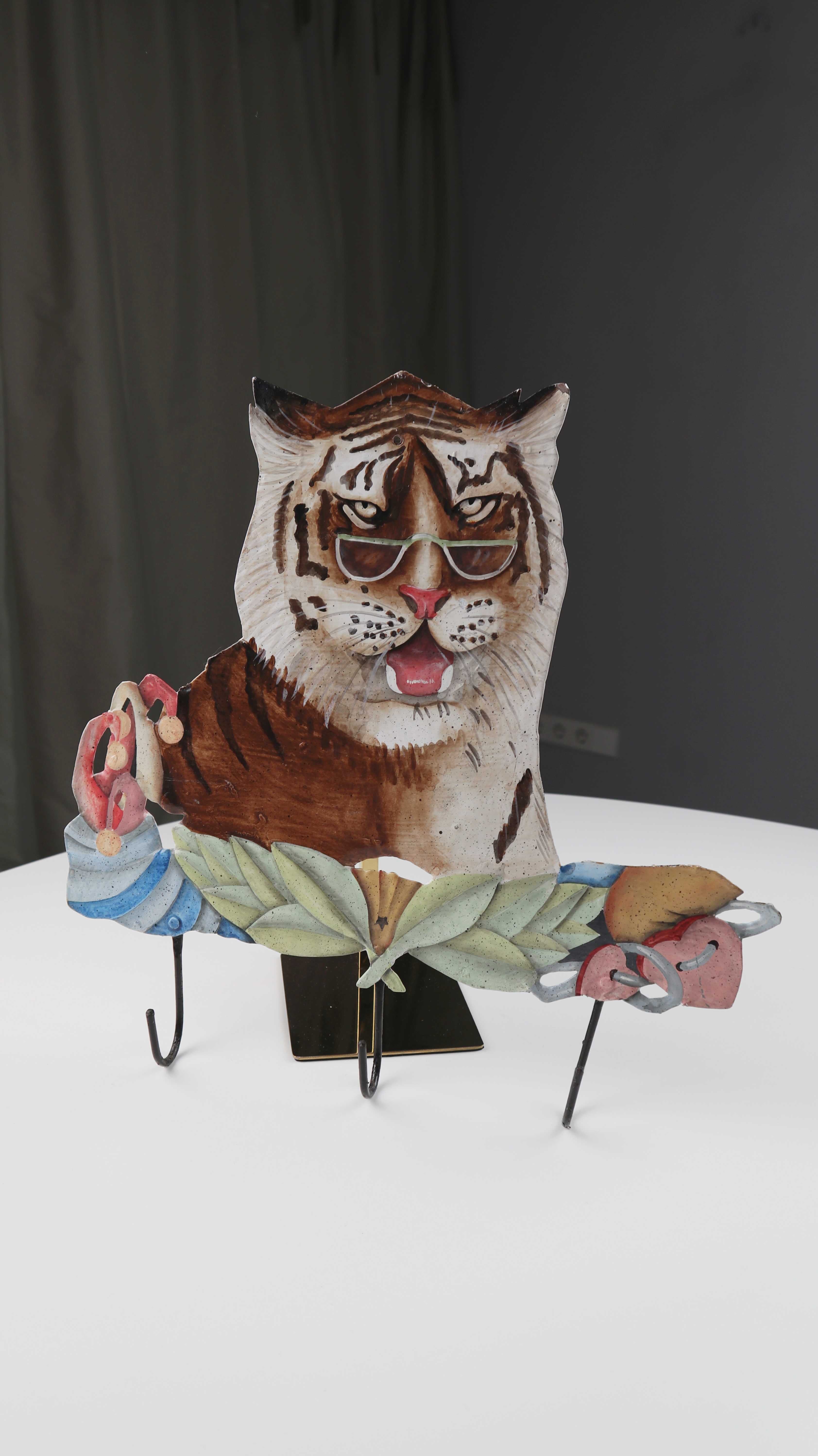 Garderobe Metall französisch Tiger Handbemalt Schlüsselboard