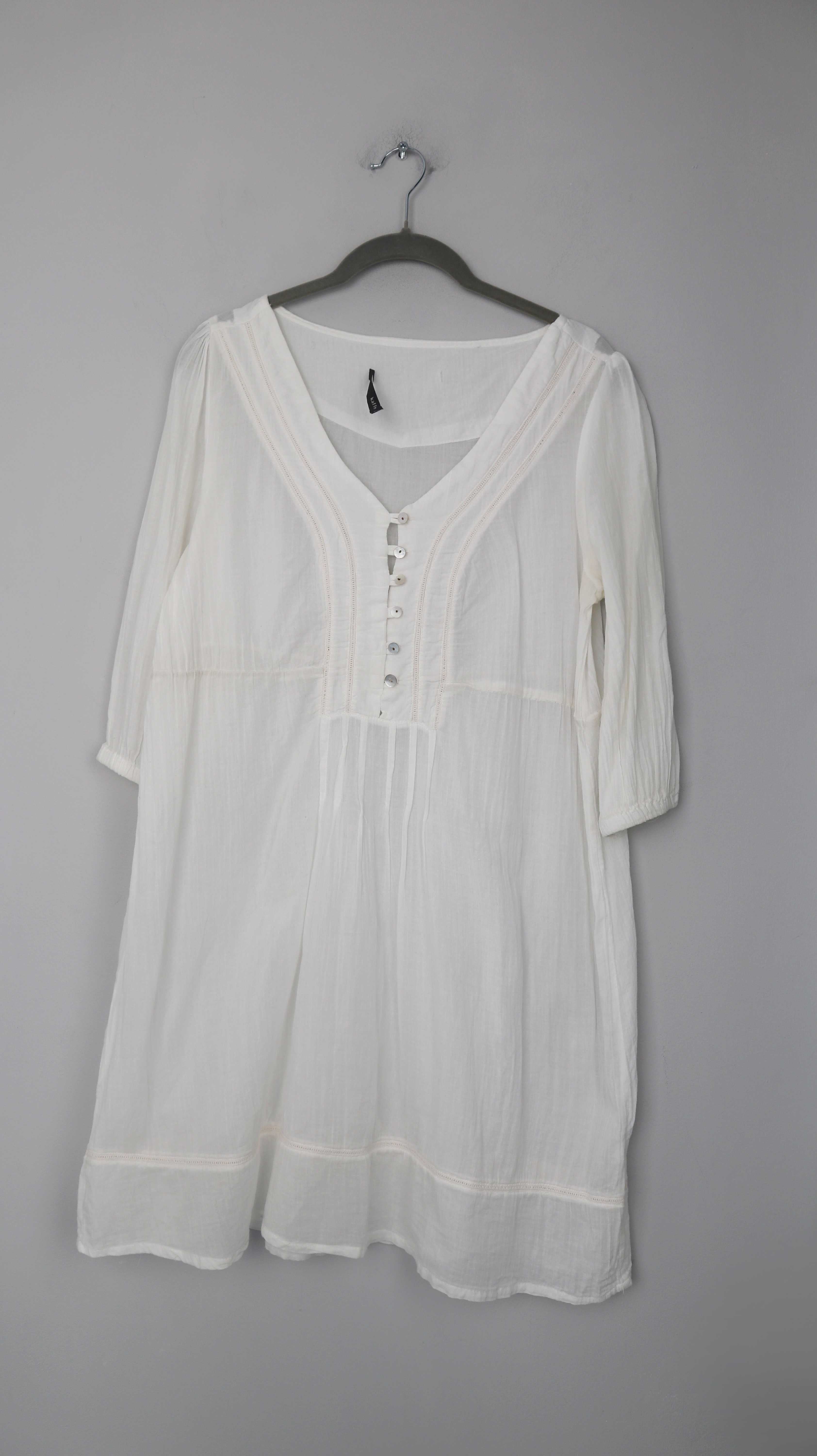 Kaffe Bluse Hemd Shirt weiß 40 L Hippie V-Ausschnitt Perlmuttknöpfe