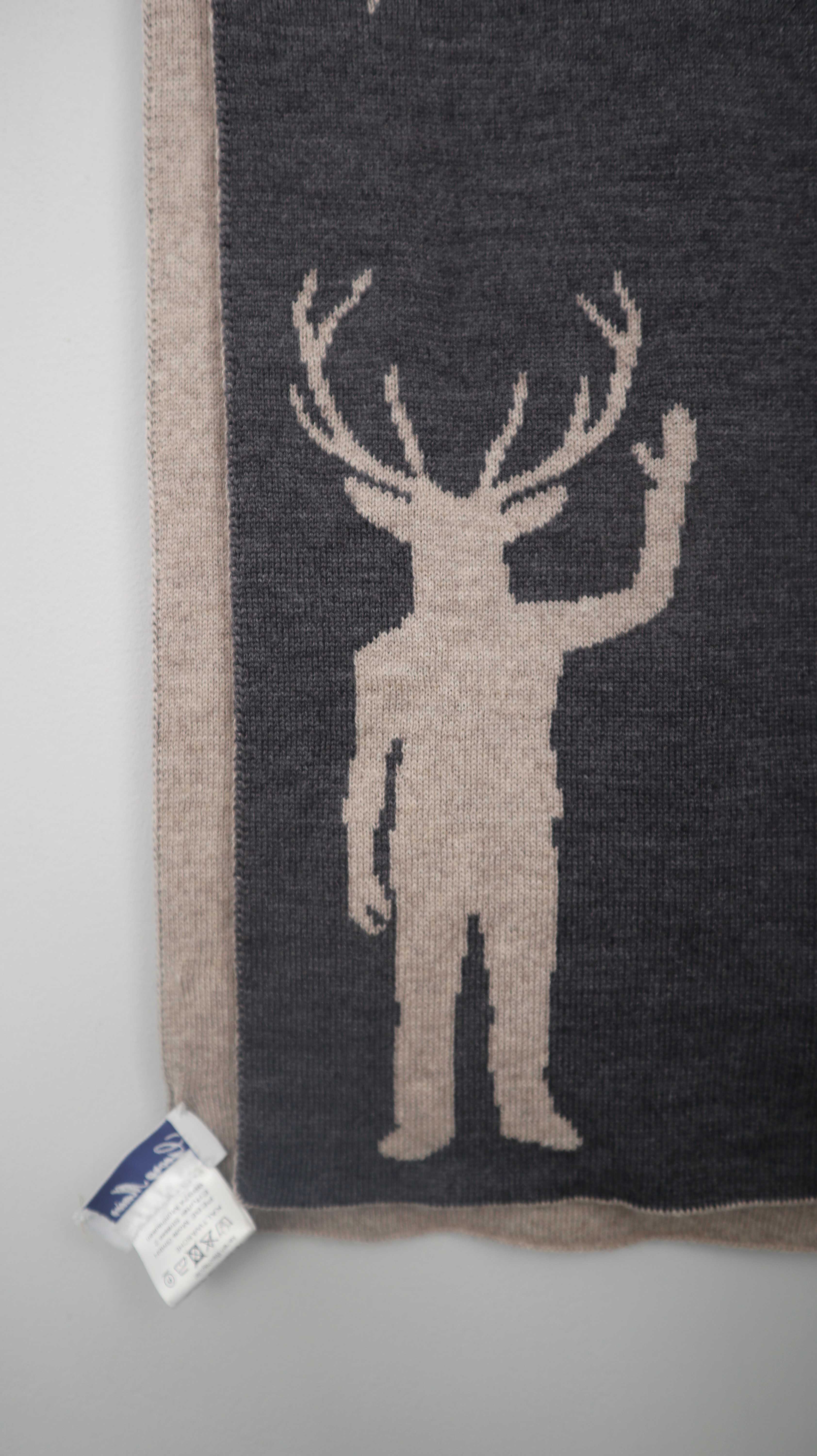 Georg Maier Schal Grau Beige Winterschal Hirsch Wolle Wollschal Tuch