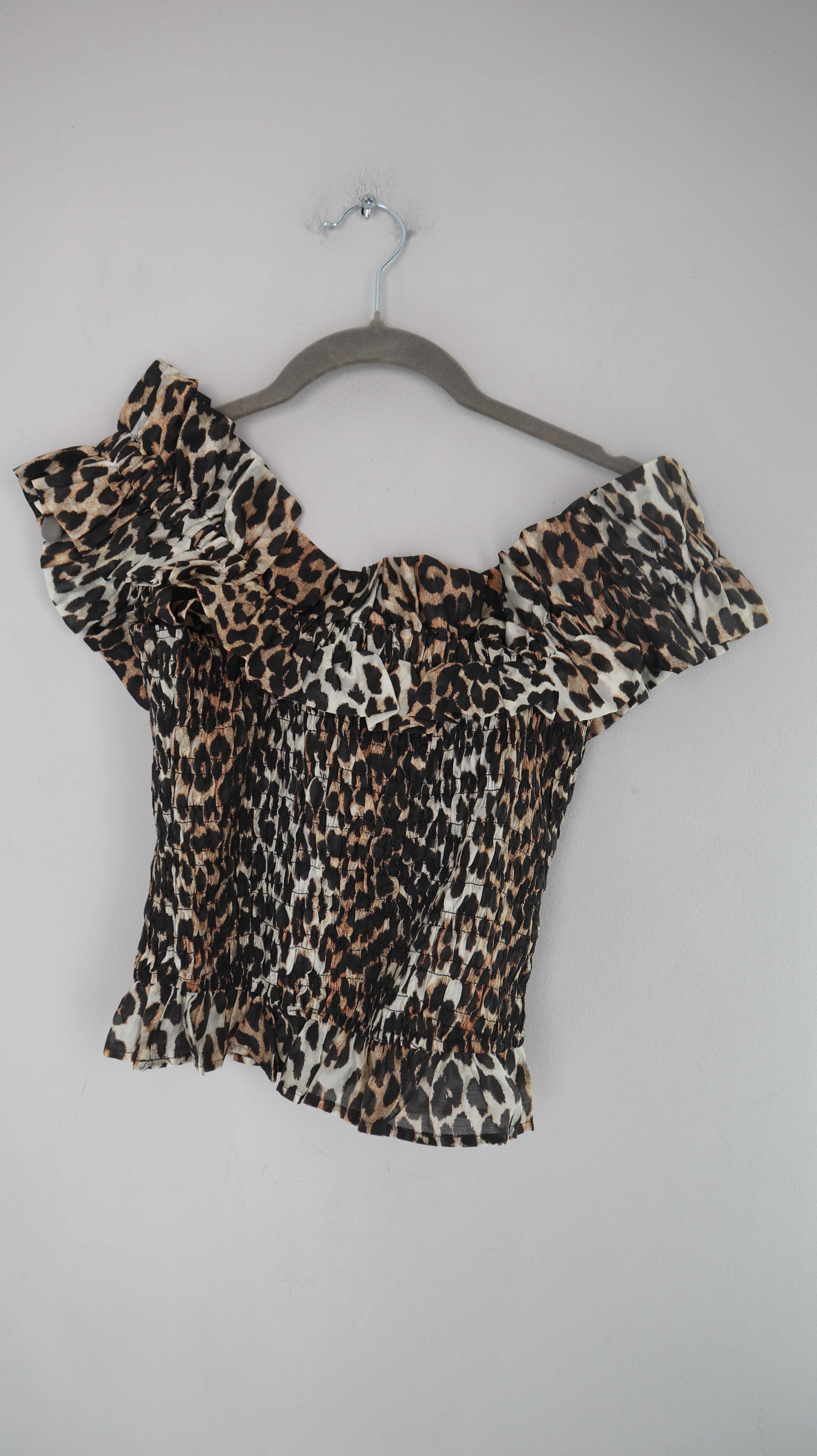 Ganni Shirt Top 36 S Leo Schulterfrei Braun Animalprint Leopardenmuster