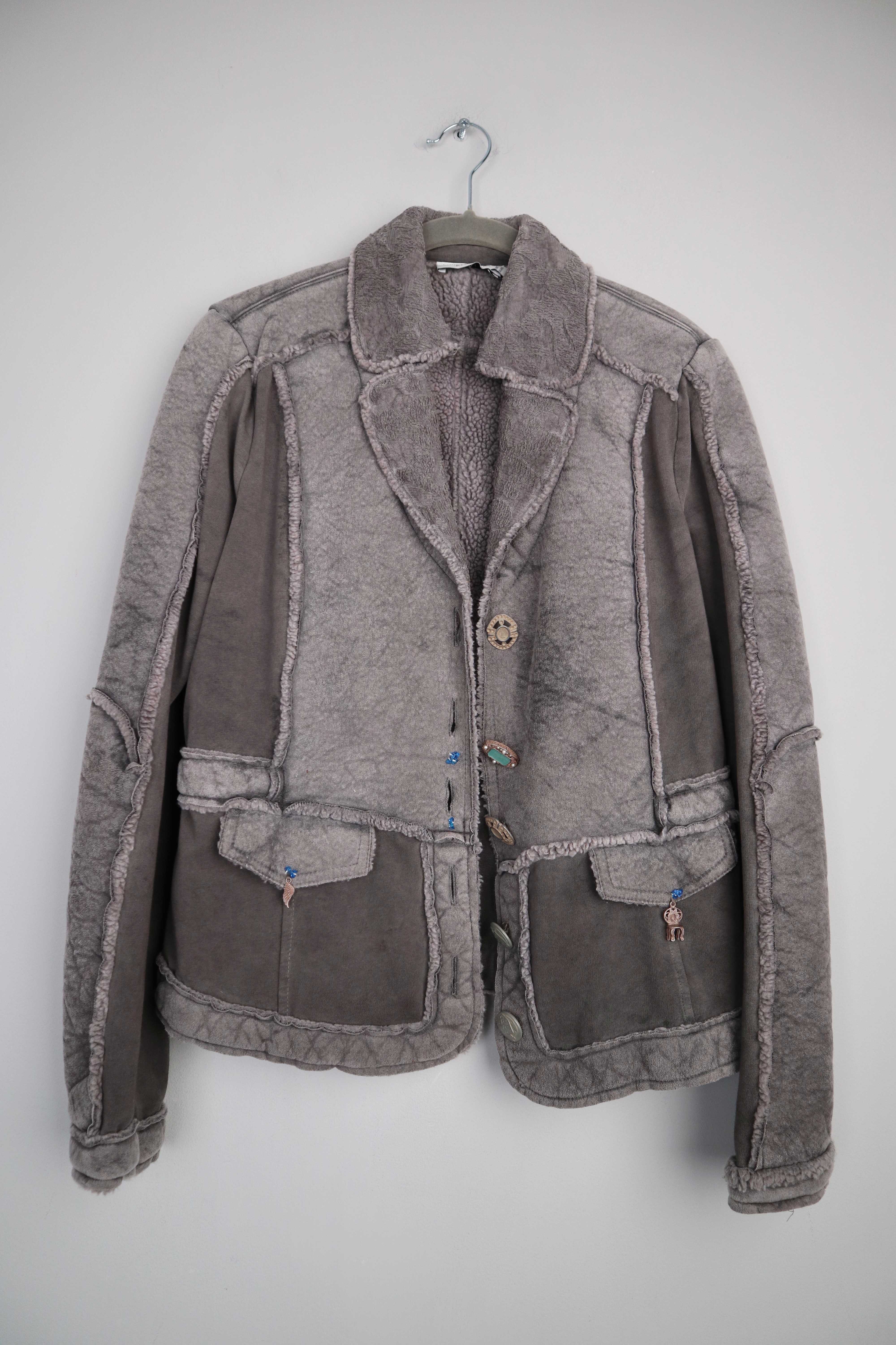 Elisa Cavaletti Jacke Blazer Grau 38 M Lammfell Design Leder Designblazer