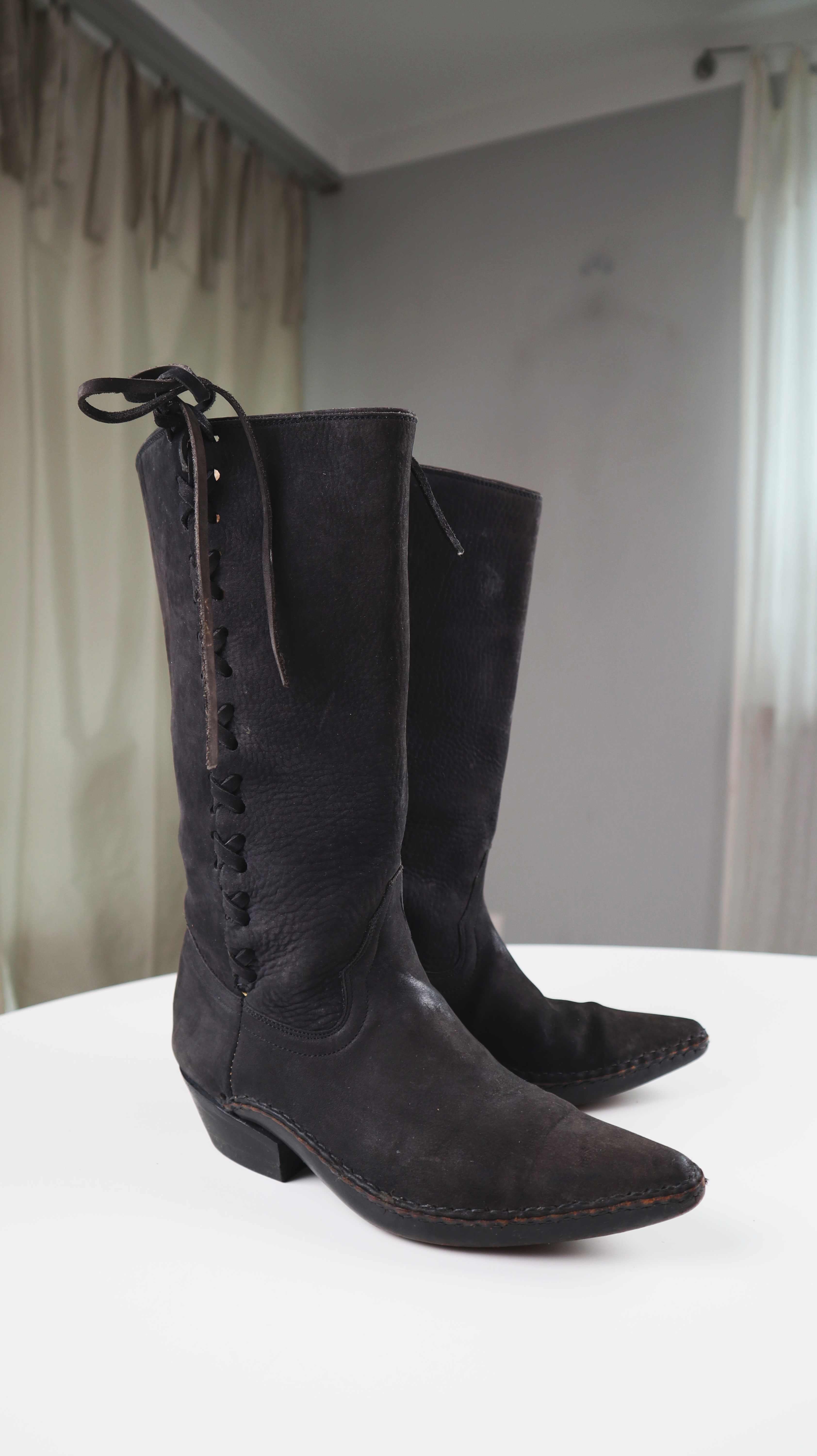 Stiefel Lederstiefel 37 Cowboystiefel geflochten schwarz Spitz