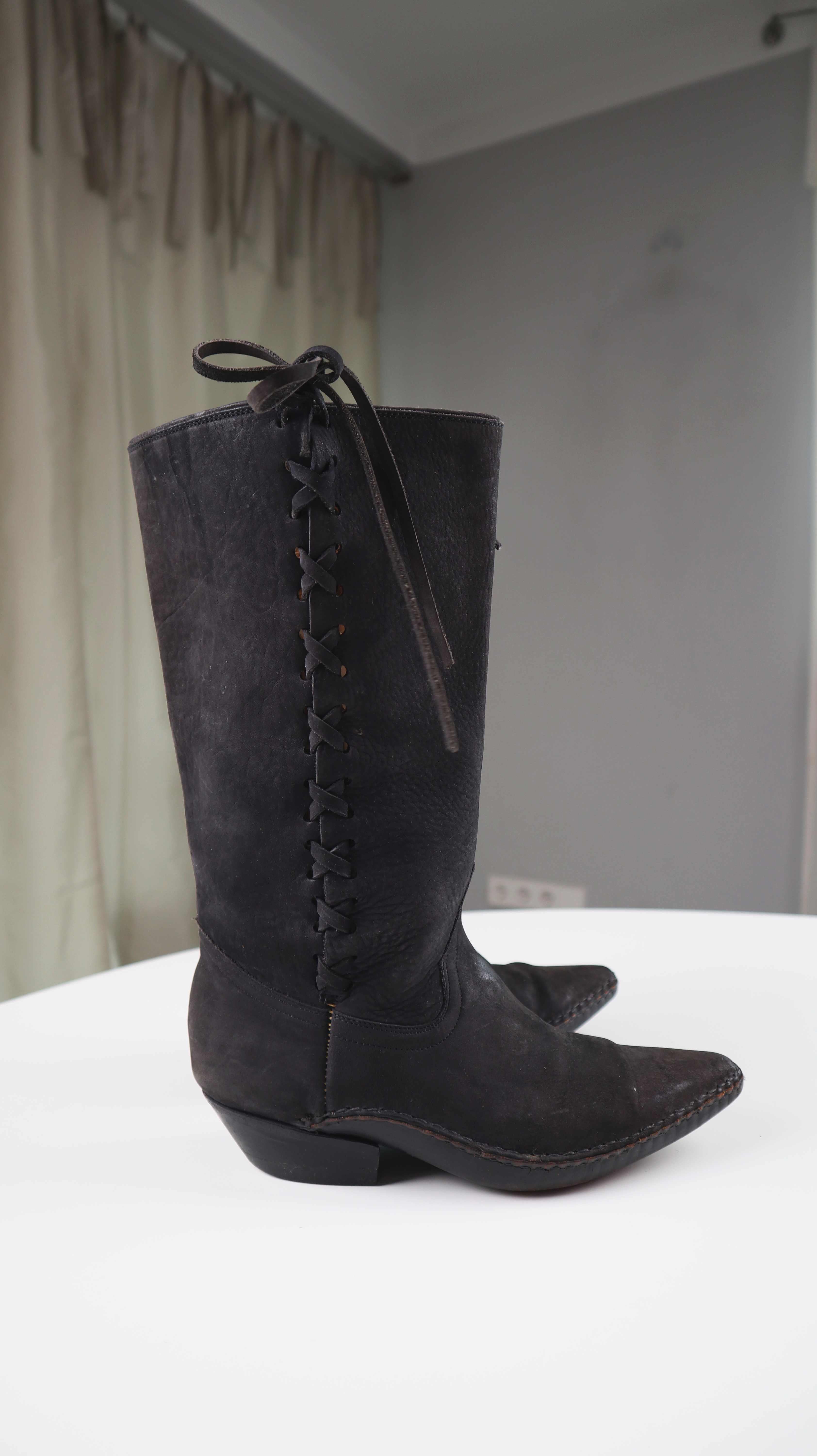 Stiefel Lederstiefel 37 Cowboystiefel geflochten schwarz Spitz