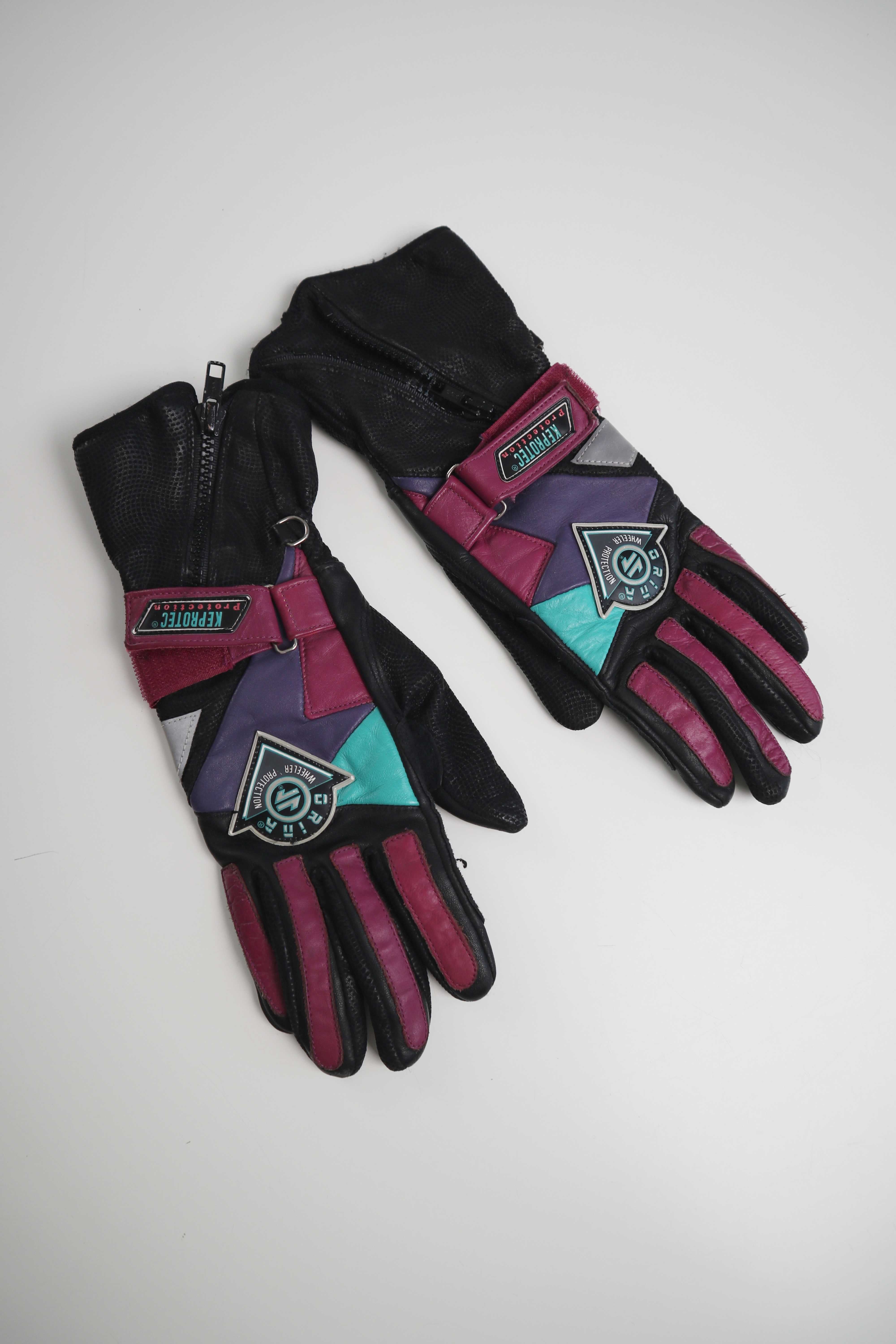 True Vintage Handschuhe Lederhandschuhe Motorradhandschuhe Schwarz Lila