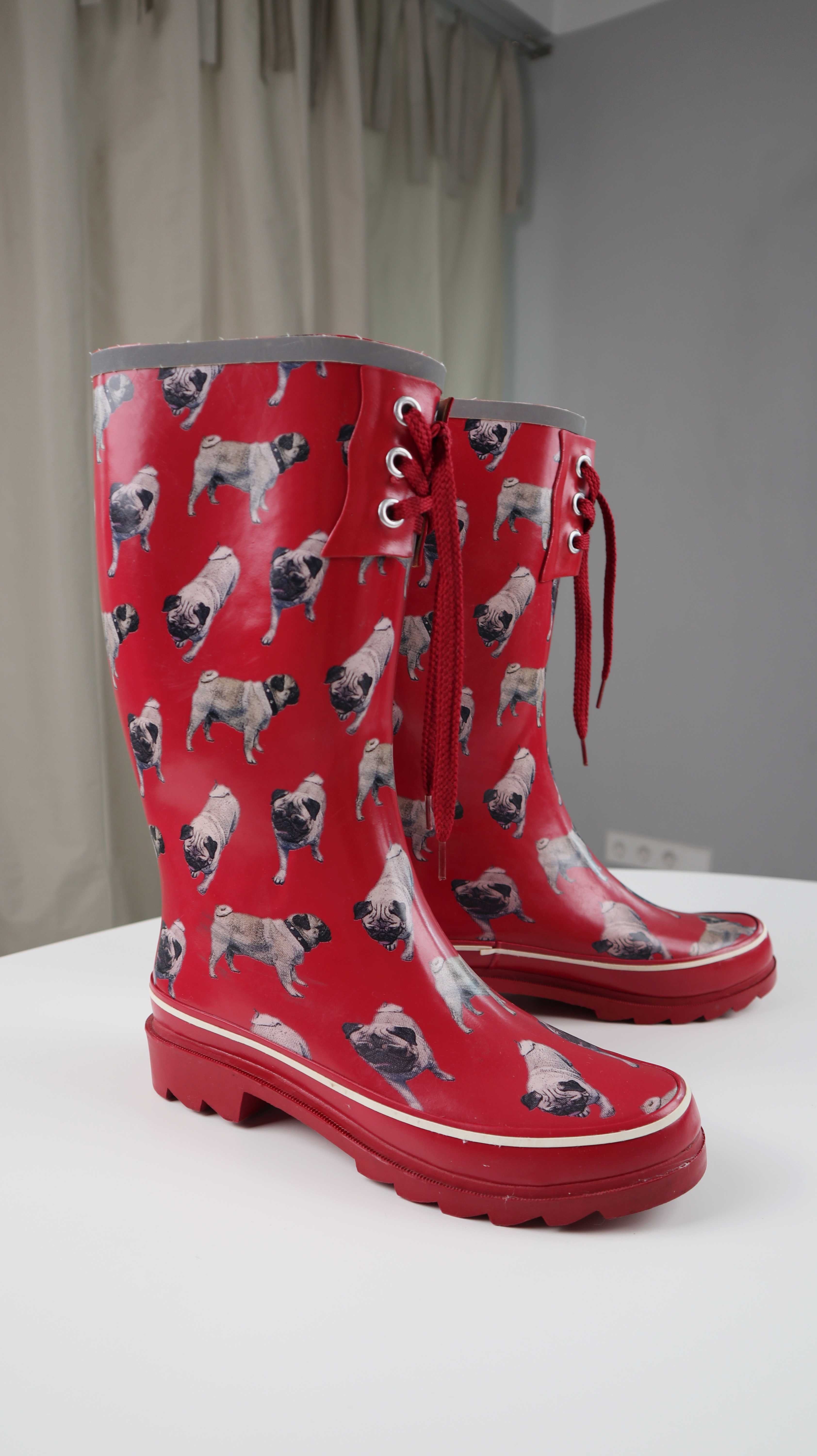 Gummistiefel rot Regenstiefel Mops Möpse 39 Regenschuhe