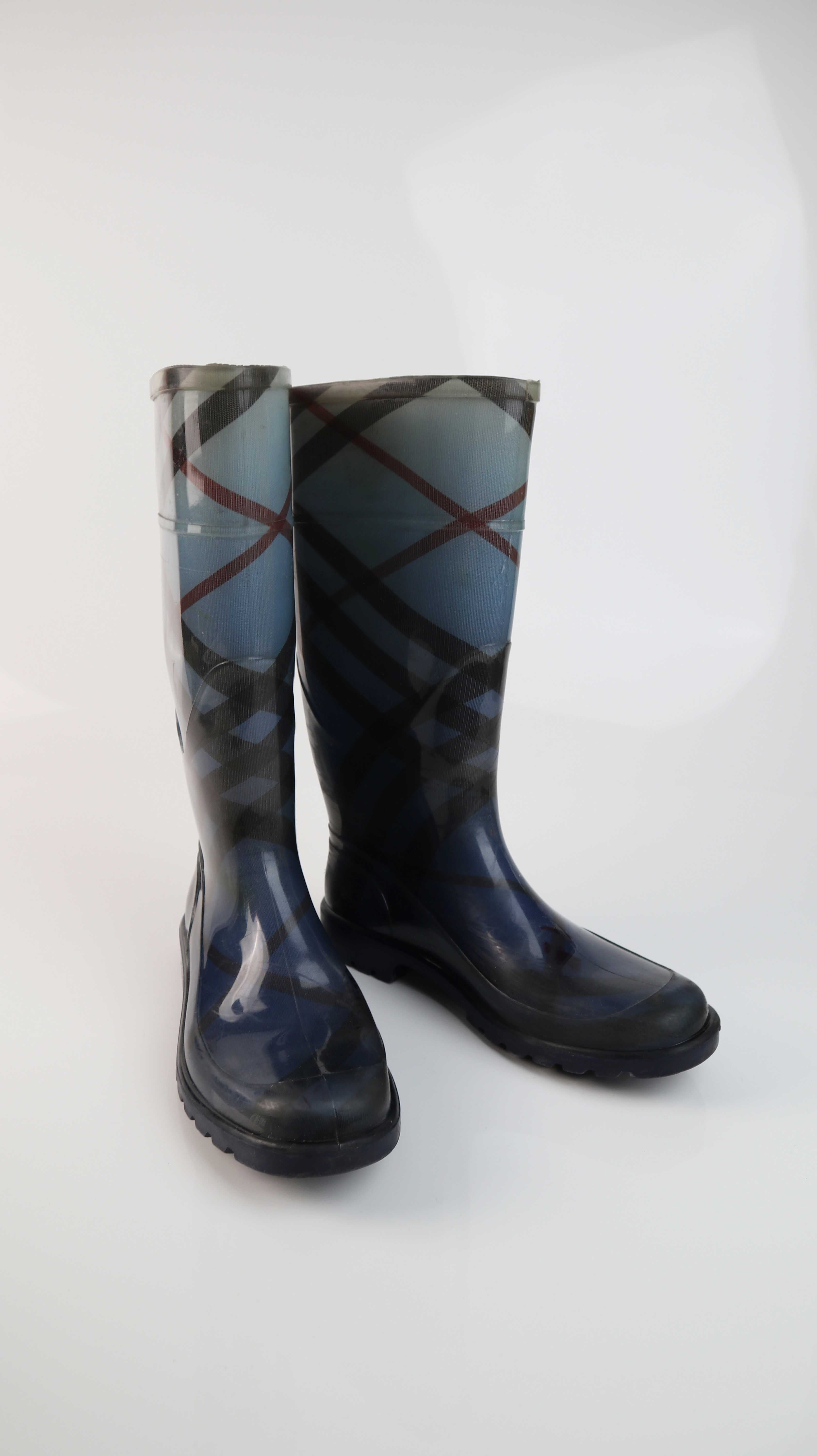 Burberry Gummistiefel Stiefel blau kariert 39 made in italy