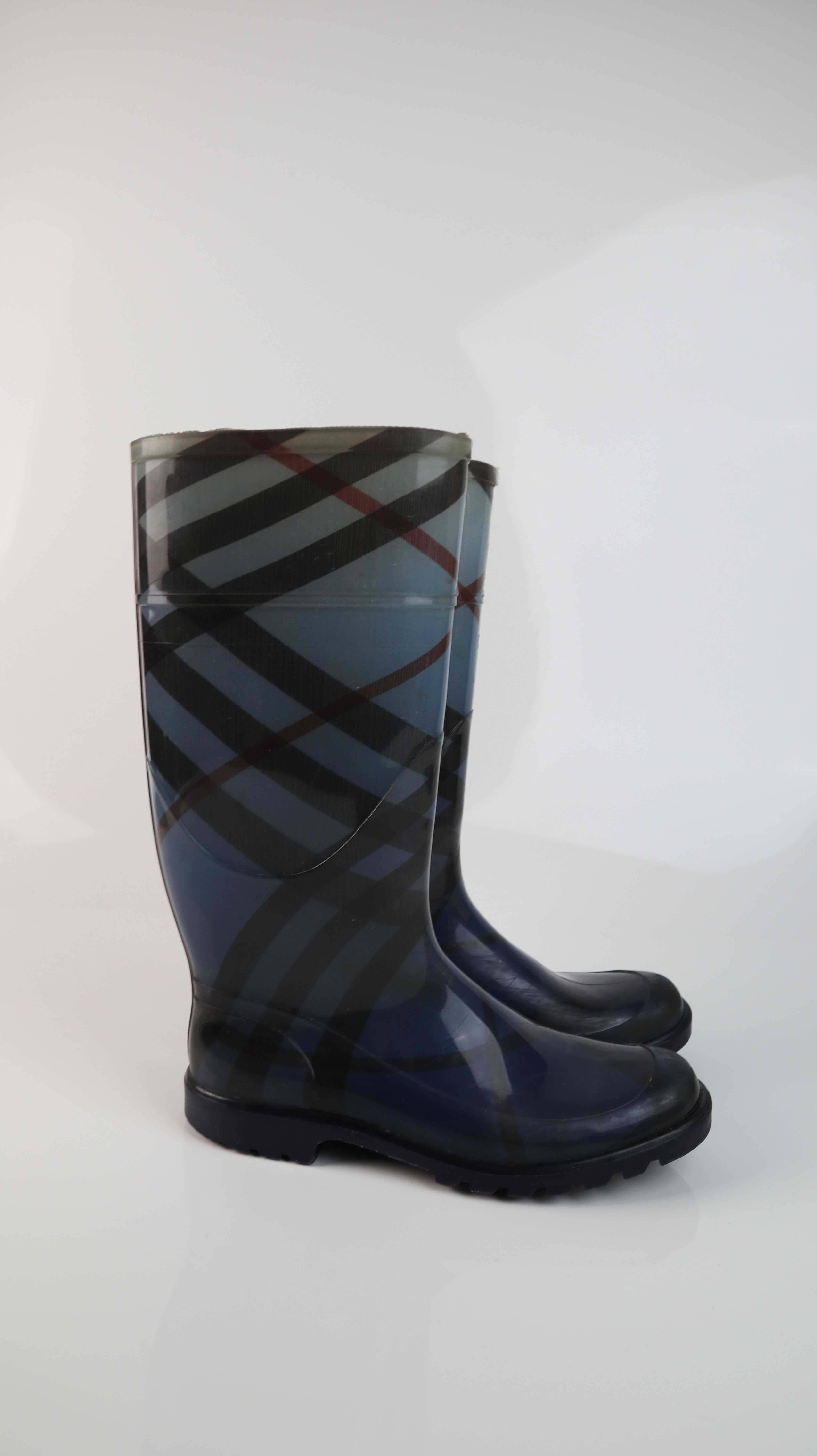 Burberry Gummistiefel Stiefel blau kariert 39 made in italy