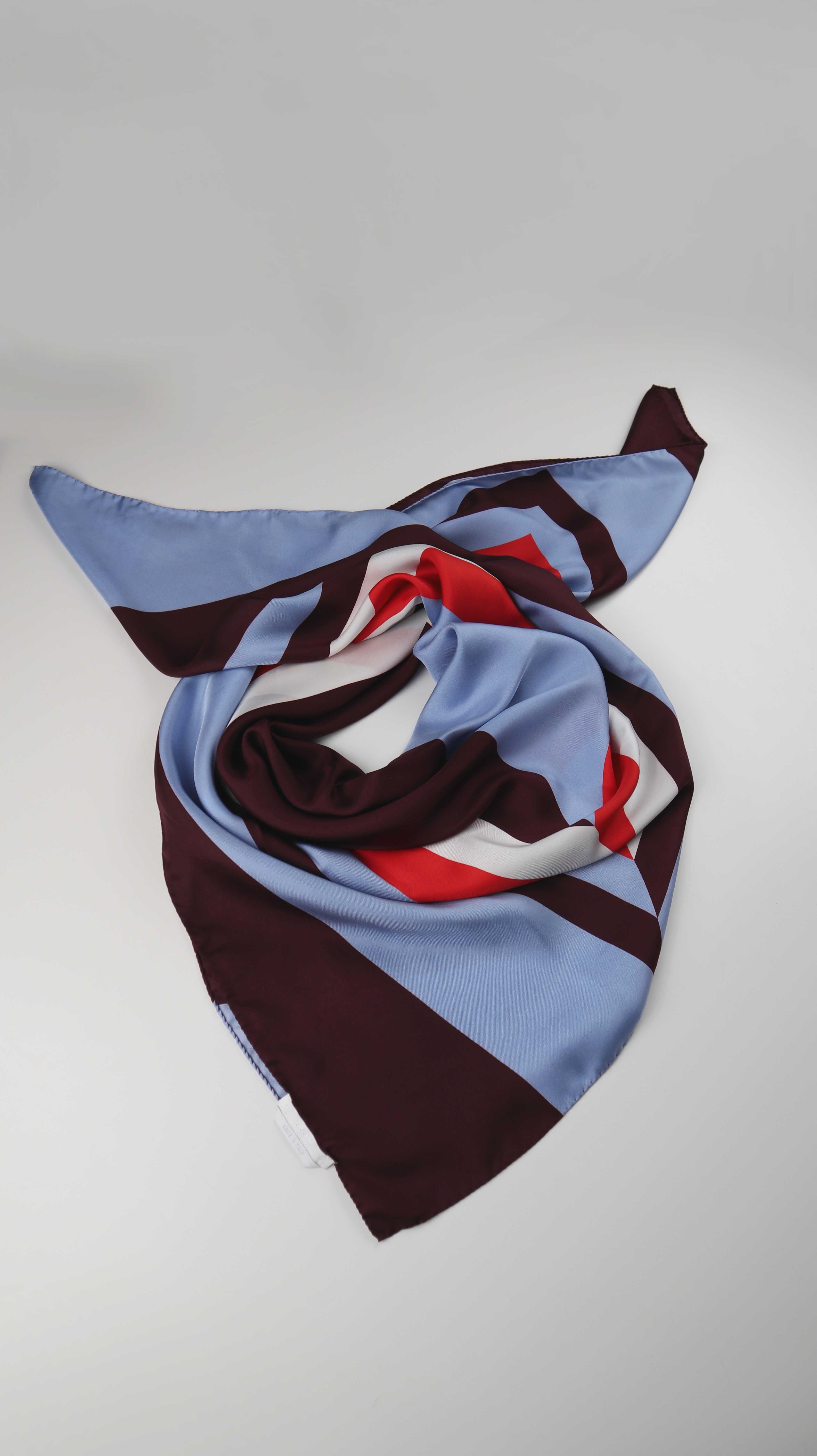 Hugo Boss Schal Tuch blau braun rot gestreift Maxituch Print Artwork