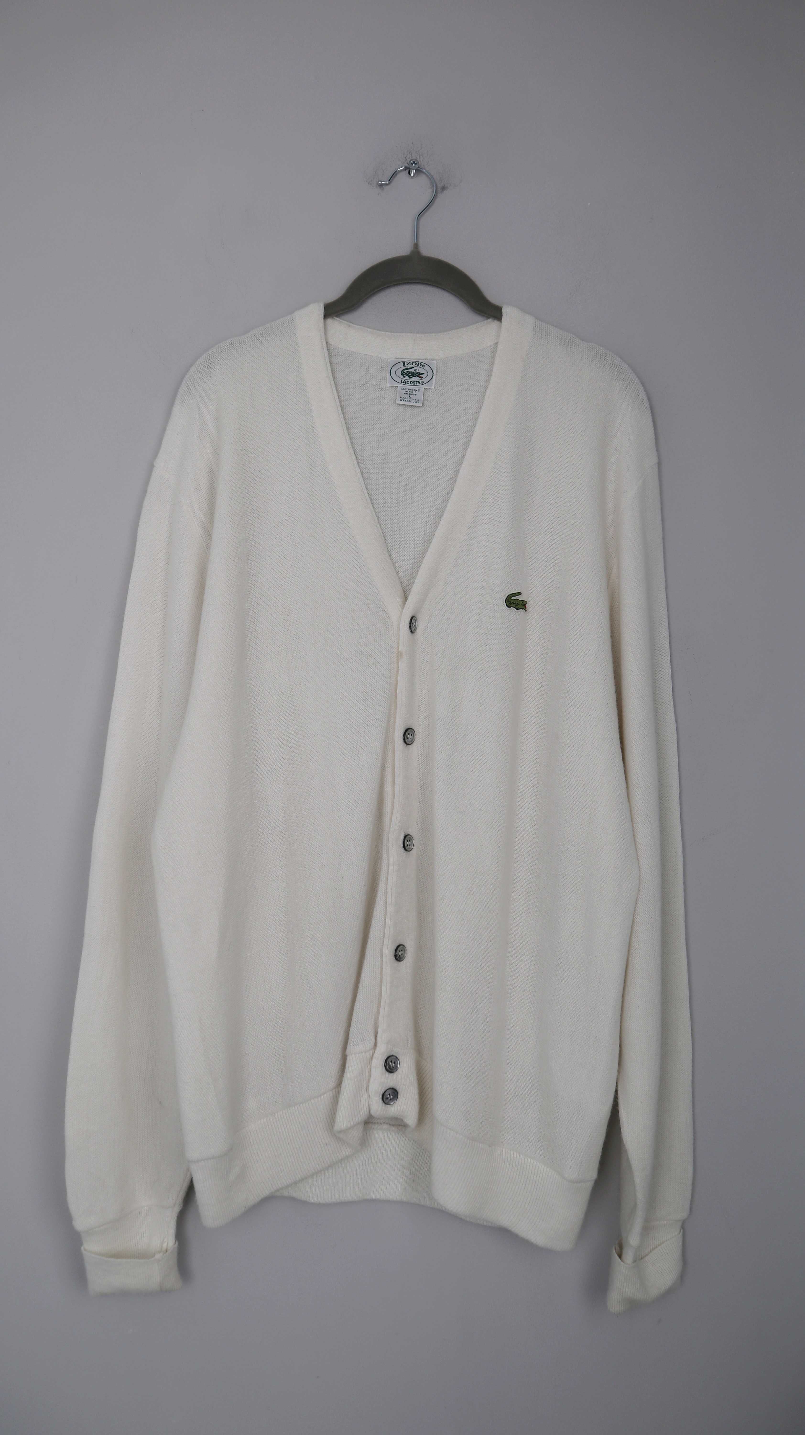 Lacoste Strickjacke Cardigan weiß Jacke Pullover gestrickt 40 L