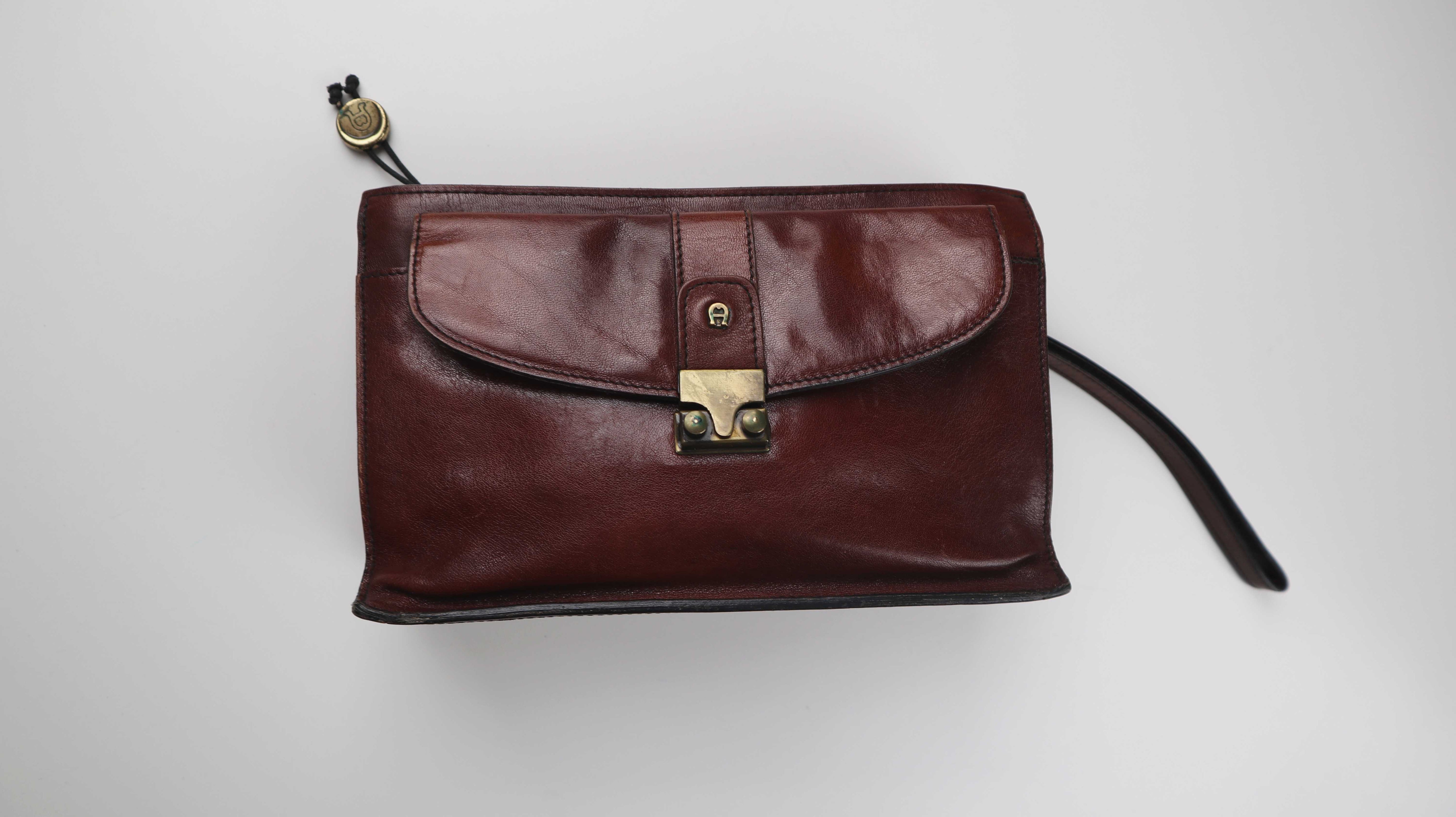 Etienne Aigner Clutch Tasche Braun Etui gold Ledertasche Bordeaux