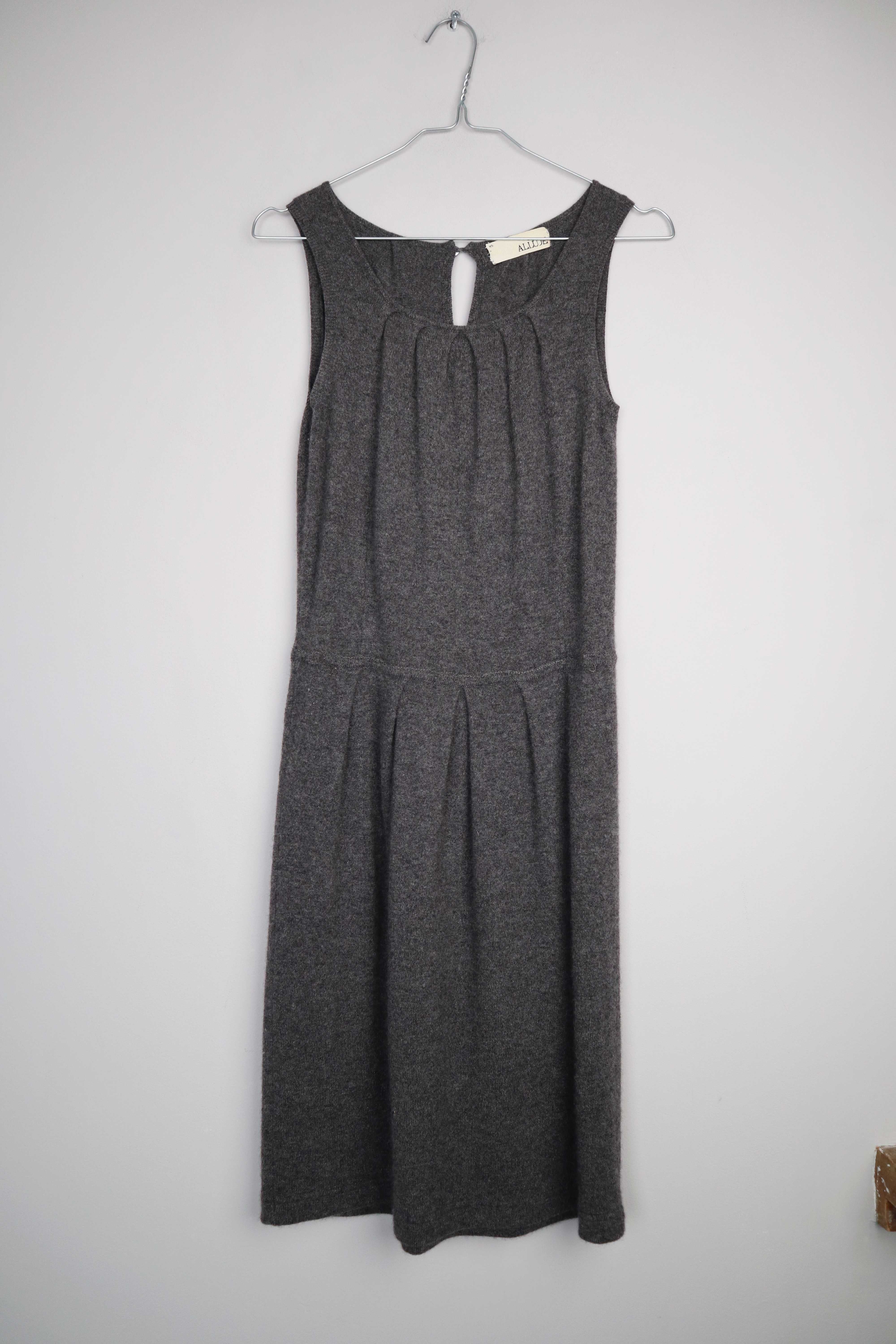 Allude Kleid Midi Midikleid Cashmere 36 S Grau Dunkelgrau Strickkleid Wollkleid