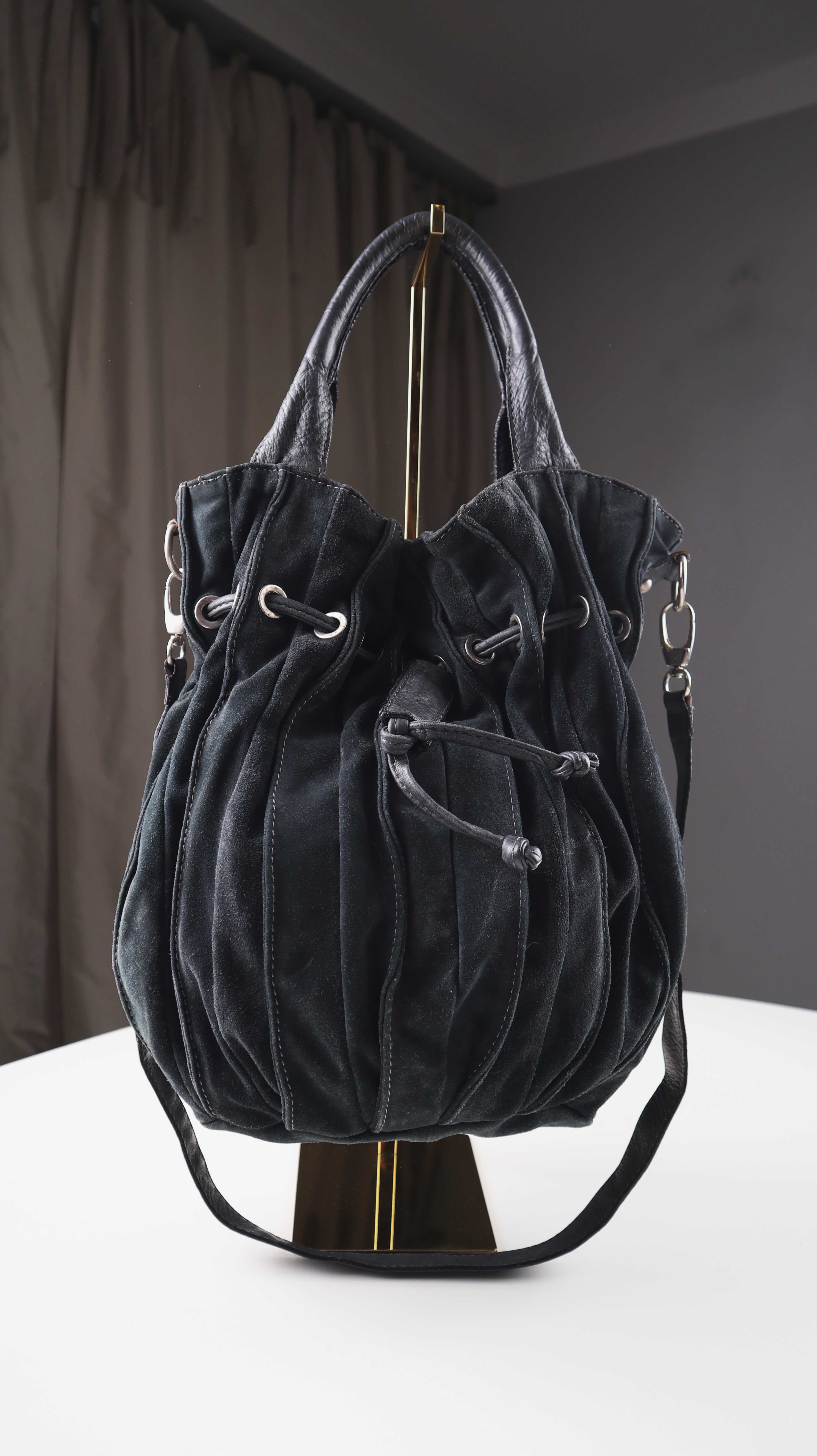 Shopper Tasche Beuteltasche Wildleder Schultertasche Grün Grau