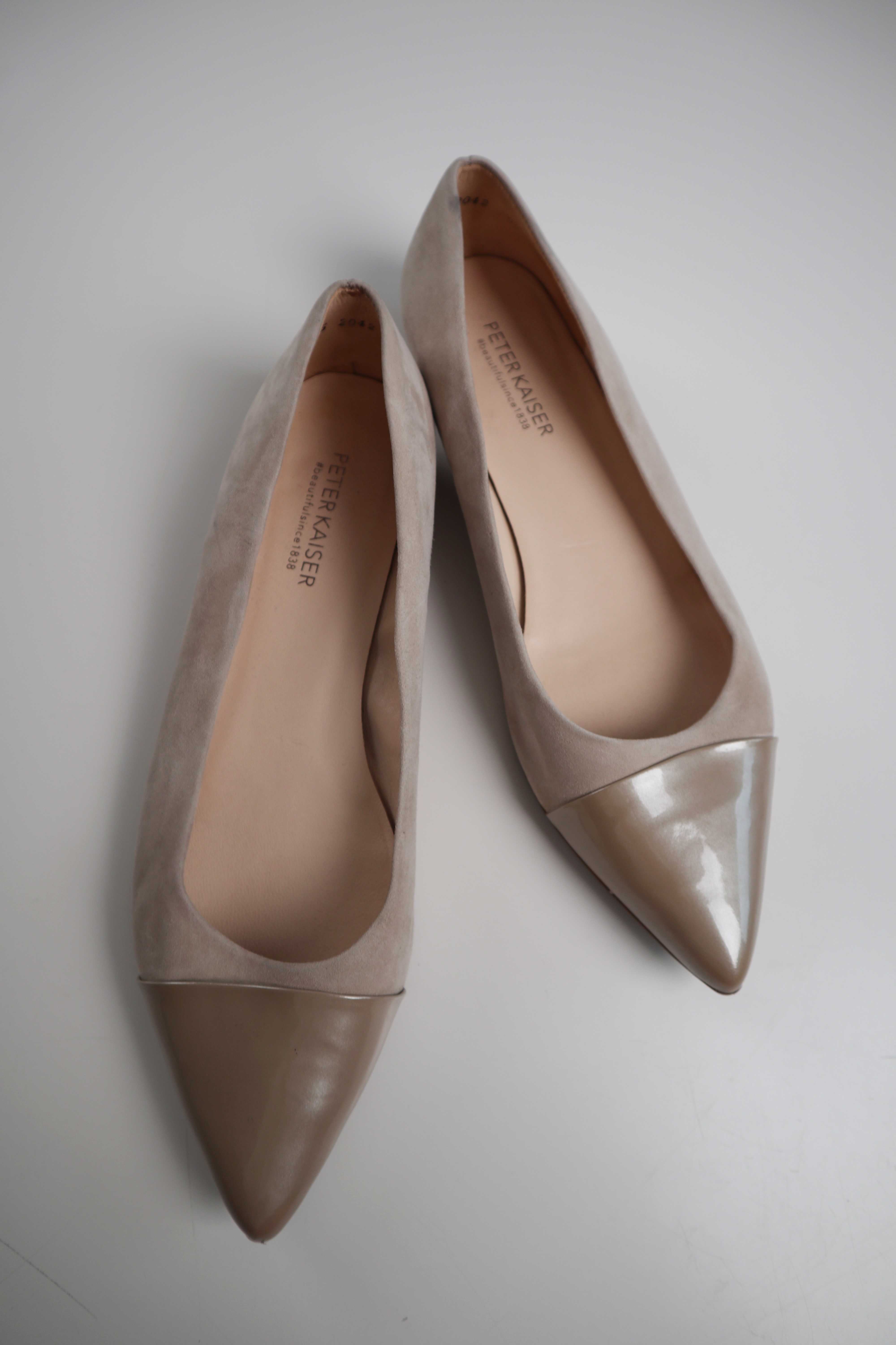 Peter Kaiser Ballerinas Slipper Beige Wildleder Spitz Lackleder 41