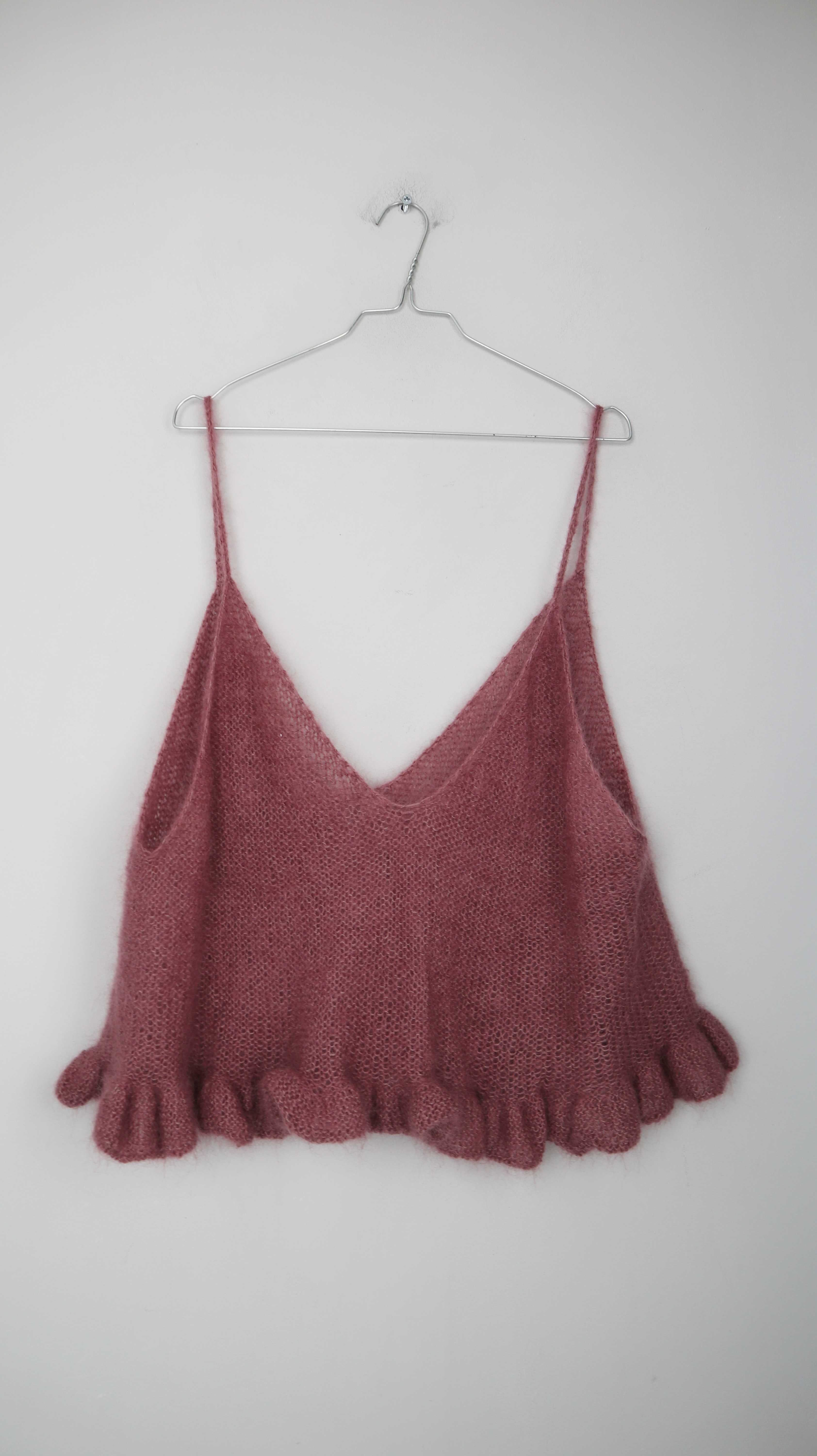 Selbstgehäkeltes Top Shirt Rosa knit wear Schößchentop T-Shirt Oberteil