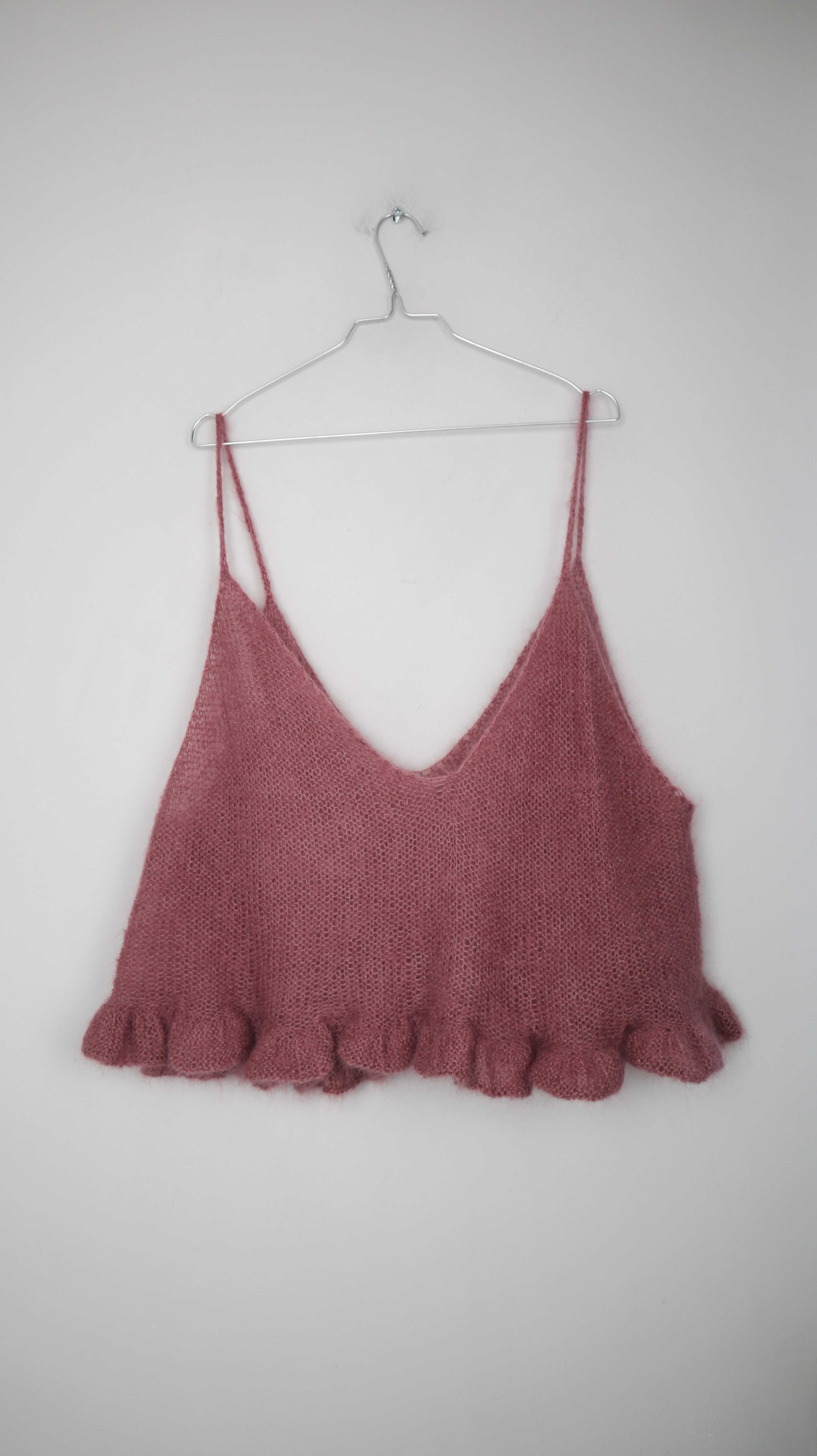 Selbstgehäkeltes Top Shirt Rosa knit wear Schößchentop T-Shirt Oberteil