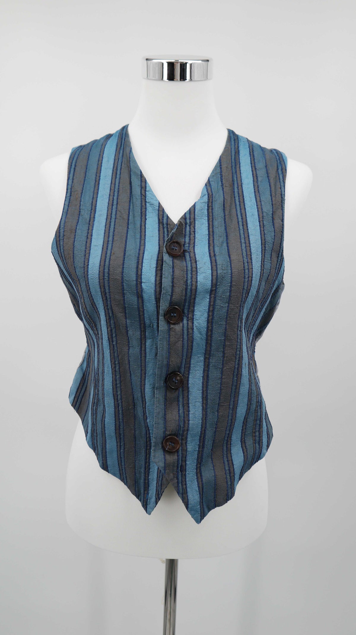 True Vintage Weste Blau 38 M Seide gestreift Türkis Hellblau