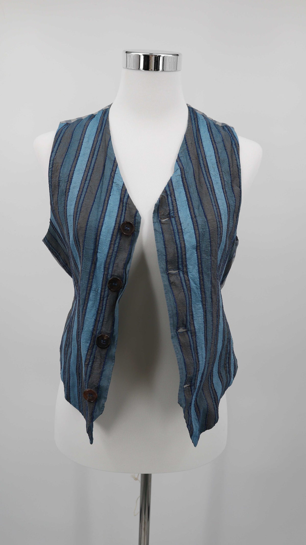 True Vintage Weste Blau 38 M Seide gestreift Türkis Hellblau