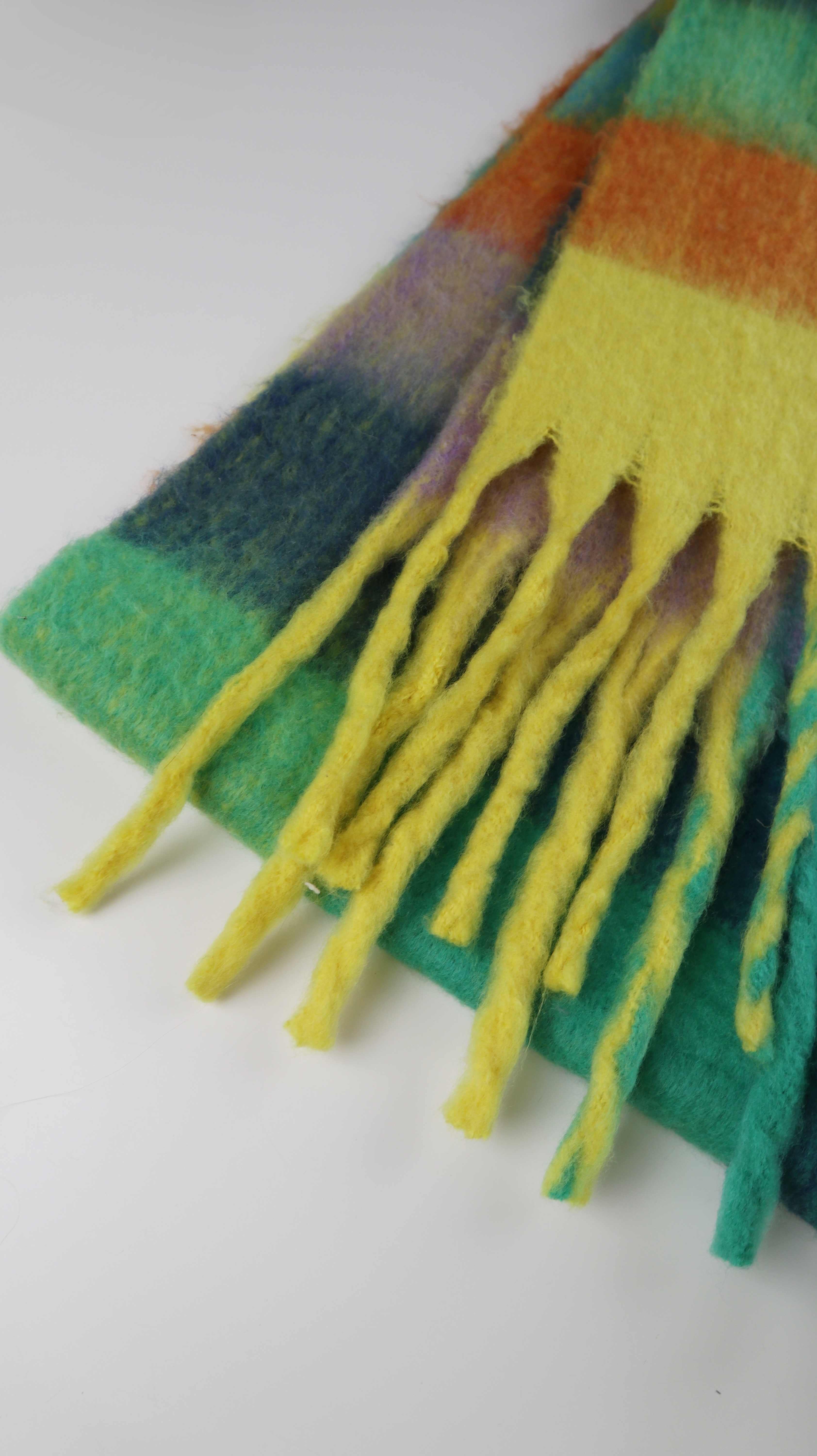 Schal Tuch Strickschal oversized gelb blau Fransenschal Winterschal