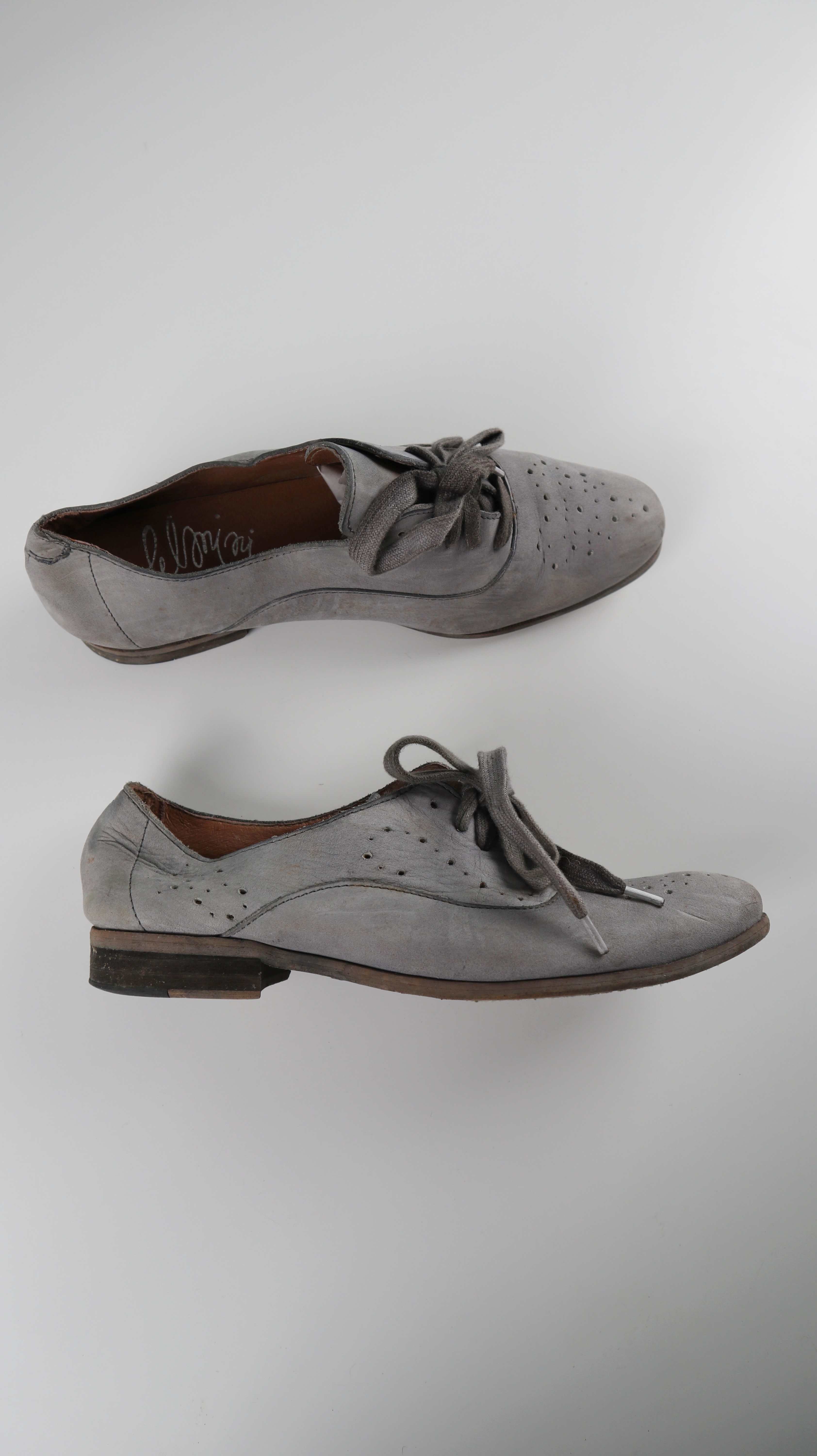 Budapester Halbschuhe Grau Leder Lederschuhe 40 Schnürer