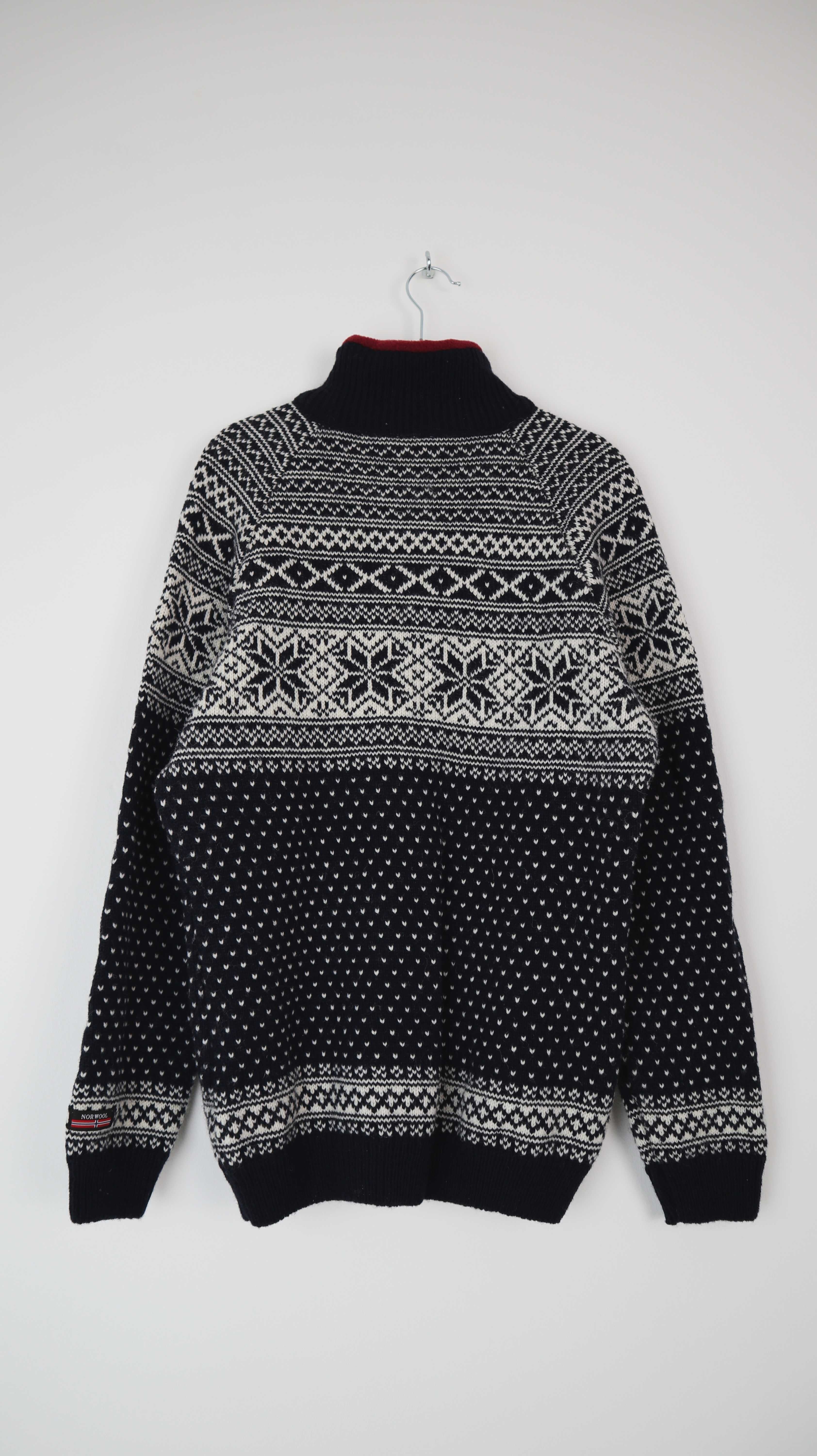 Norwool Strickjacke dunkelblau 38 M Cardigan Zipper Norwegermuster Wolljacke