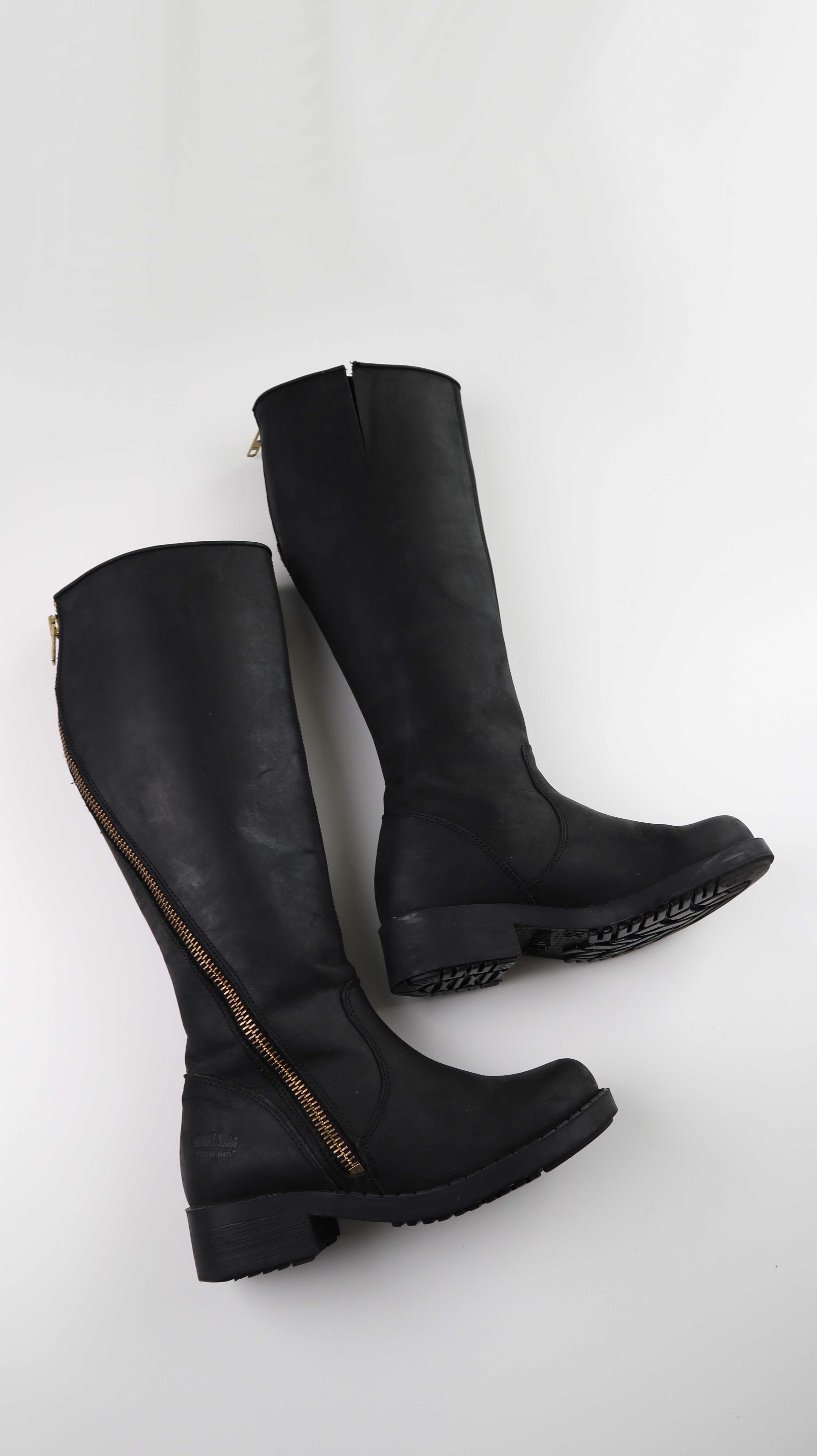 Johnny Bulls Stiefel schwarz 36 Lederstiefel Reißverschluss gold