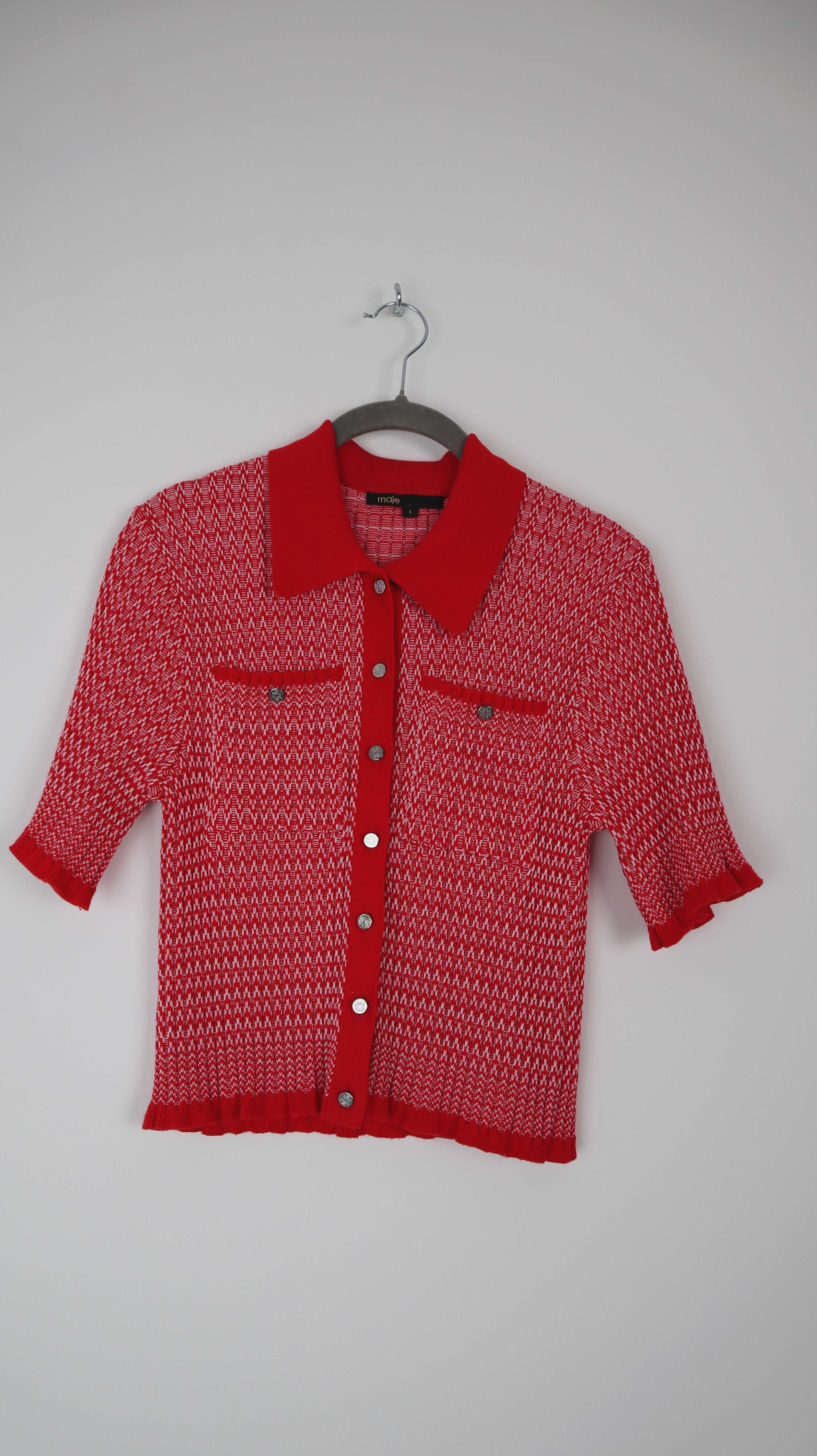Maje Top rot 1 36 S Shirt Bluse Oberteil geknöpft weiß