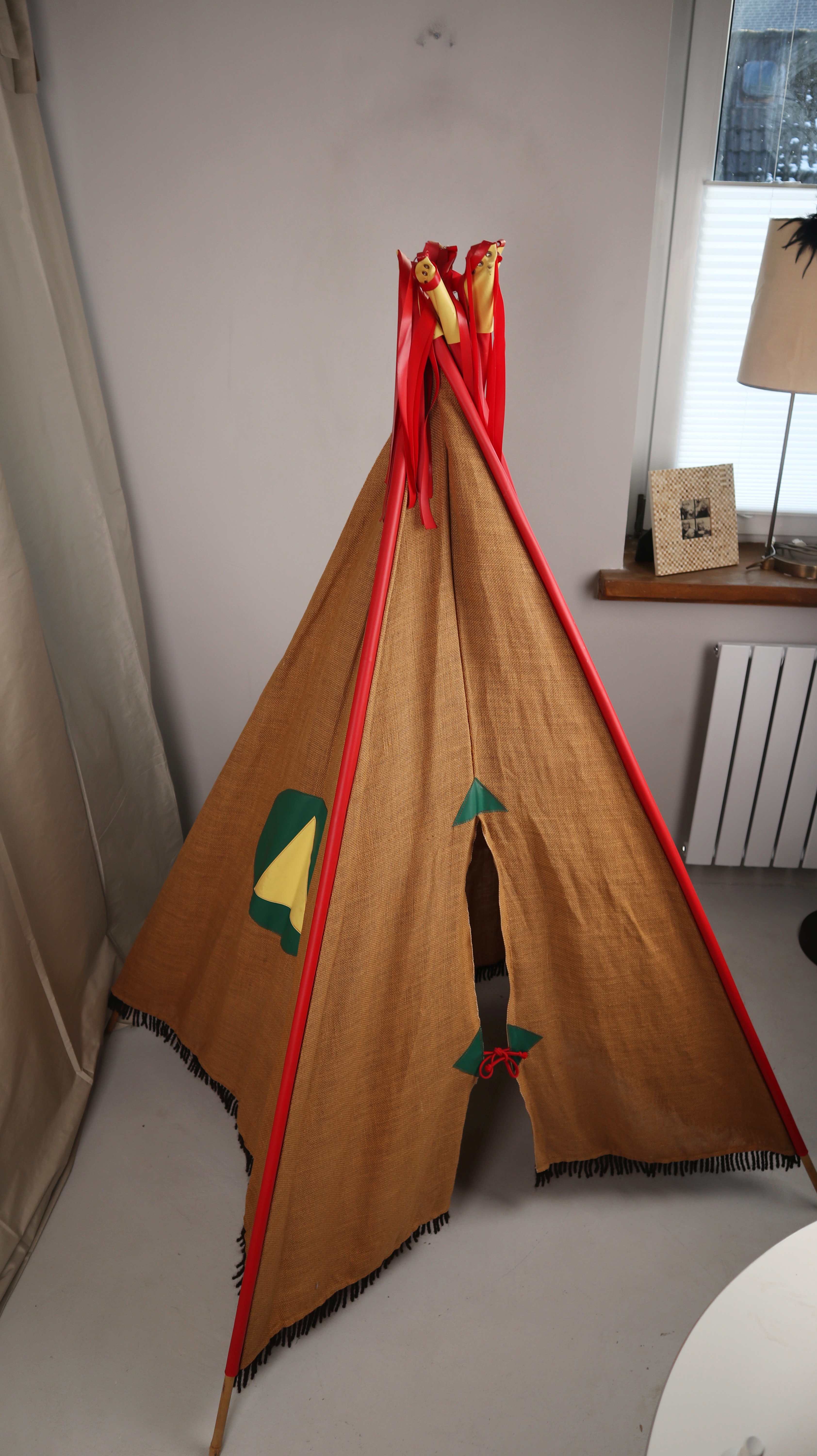 Tipi Spielzelt Indianerzelt Zelt Kinderzelt Stoffzelt braun rot Indianer