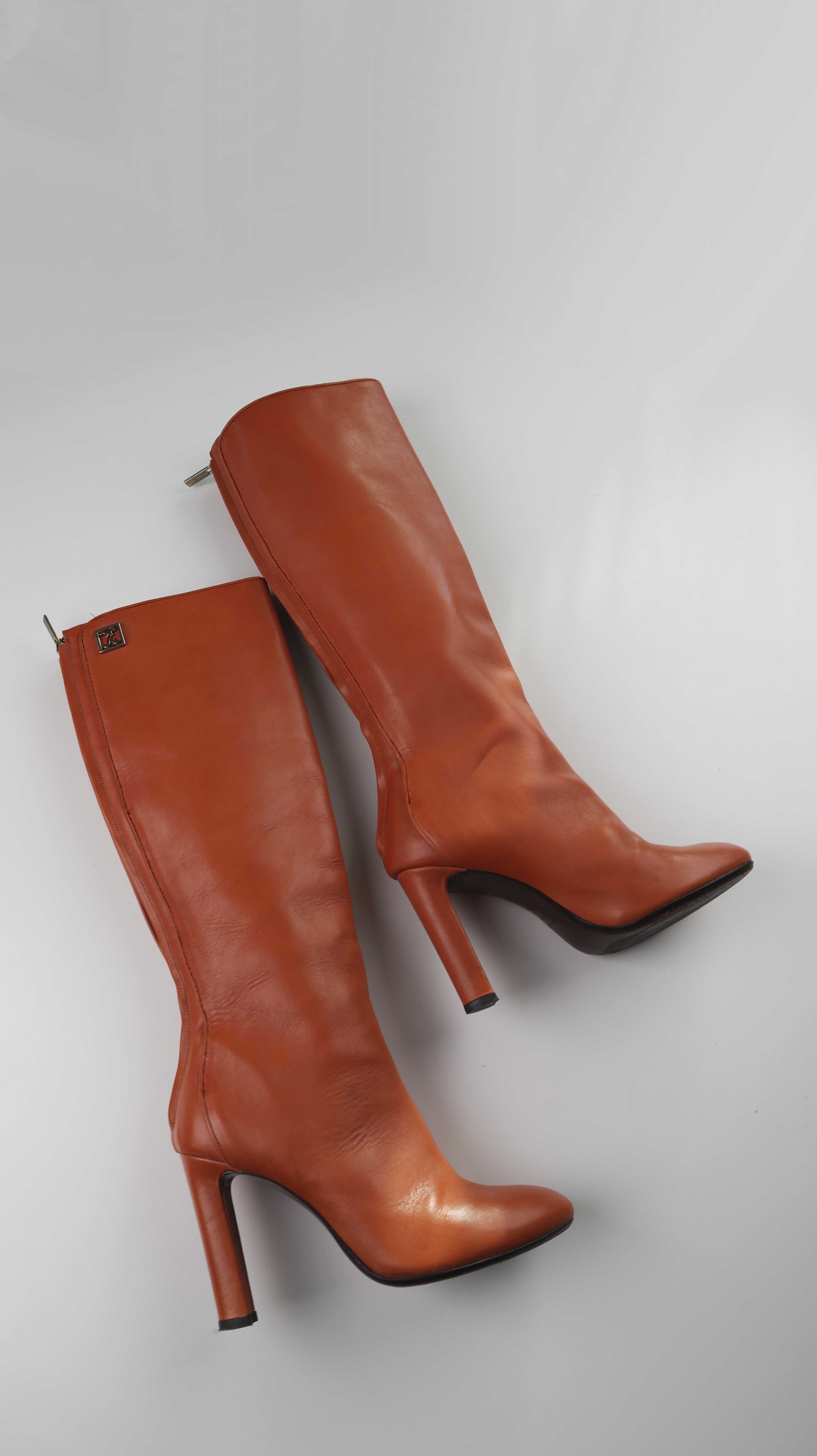 Coccinelle Stiefel braun Lederstiefel alng 38 Absatzstiefel Cognac