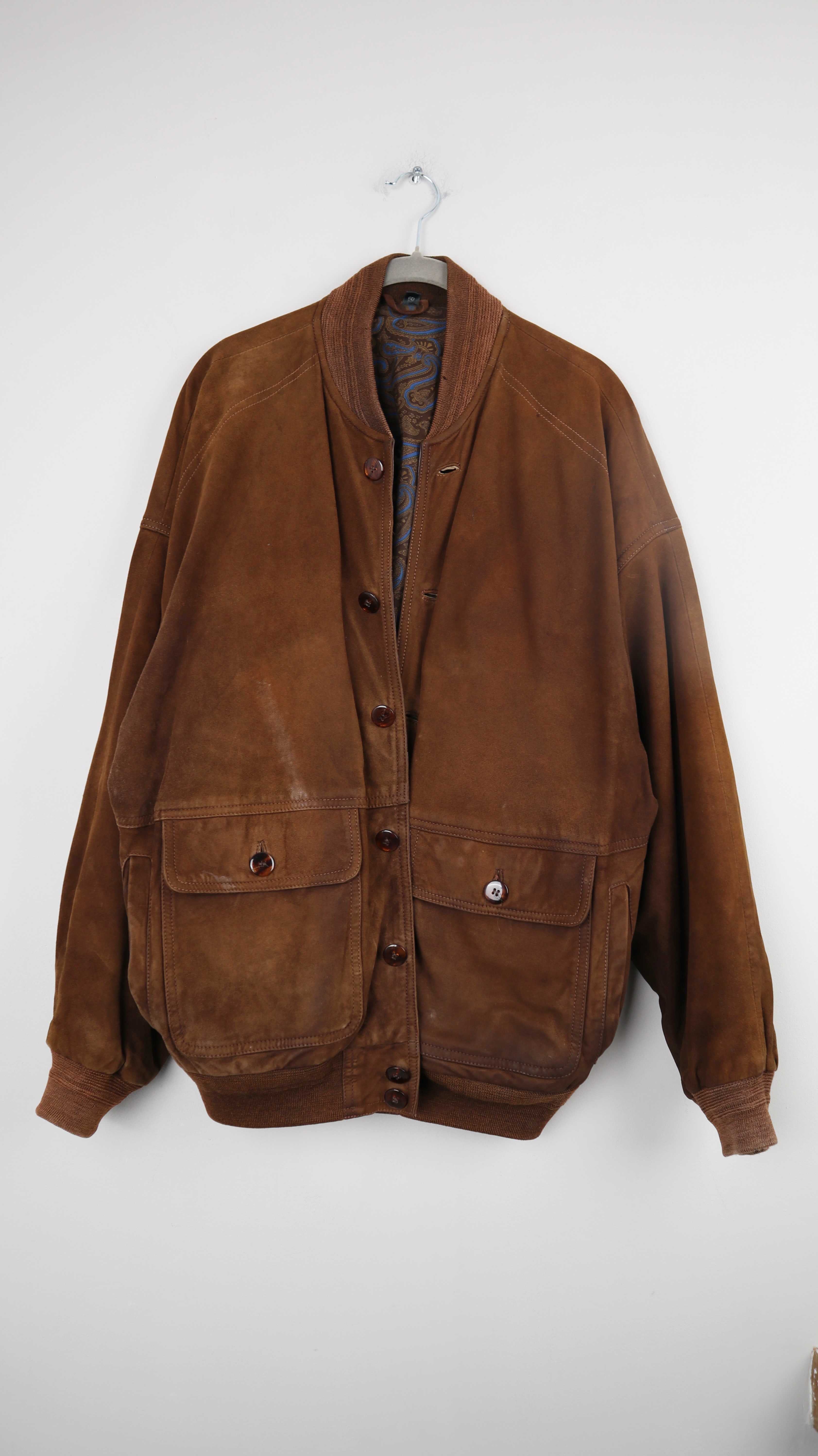 True Vintage Jacke Blouson Bomberjacke Wildleder Braun M Ziegenleder