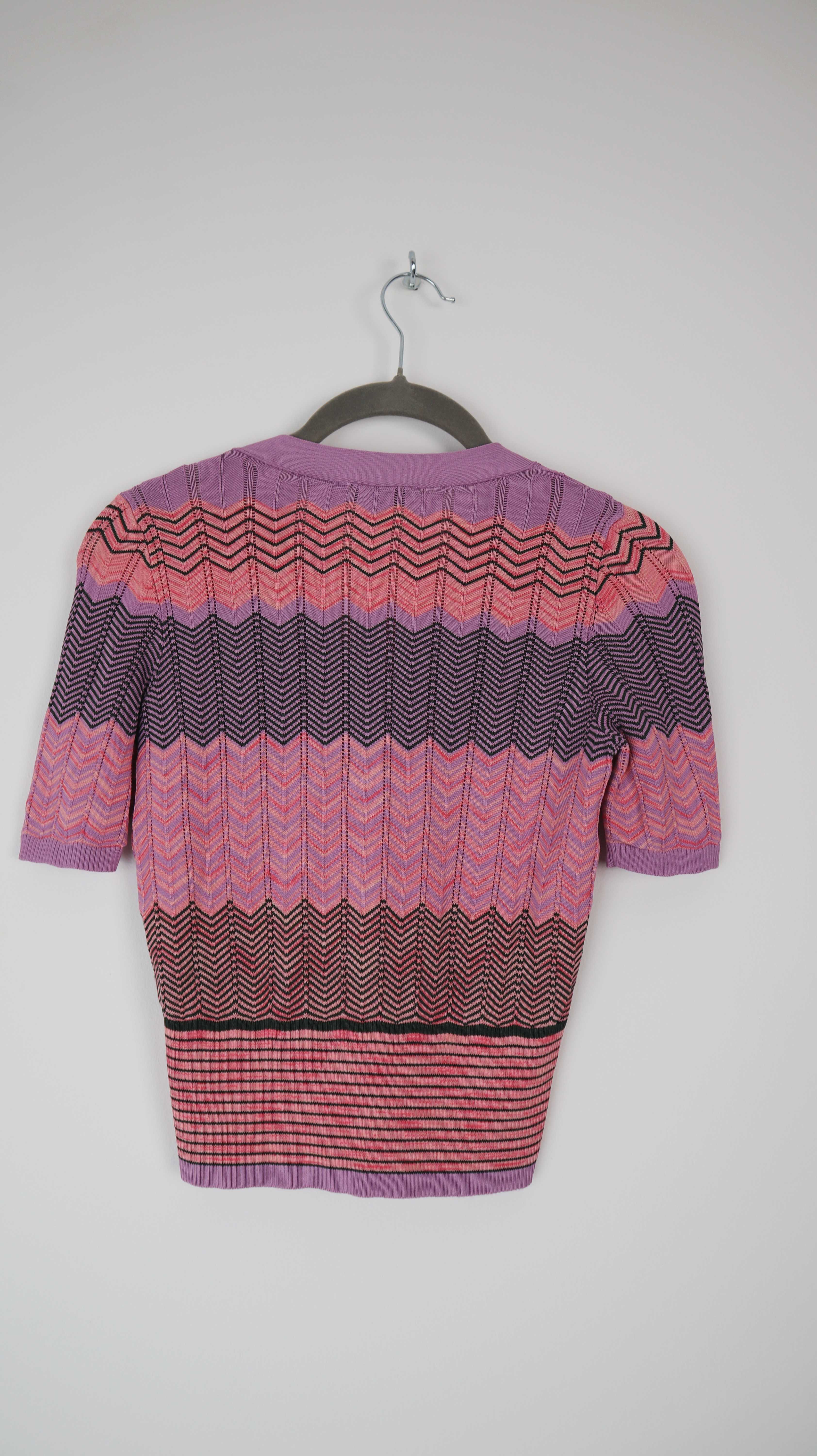 Sandro Top Lila Pink Strickjacke 36 S Zickzack Pastell geometrisch Bluse