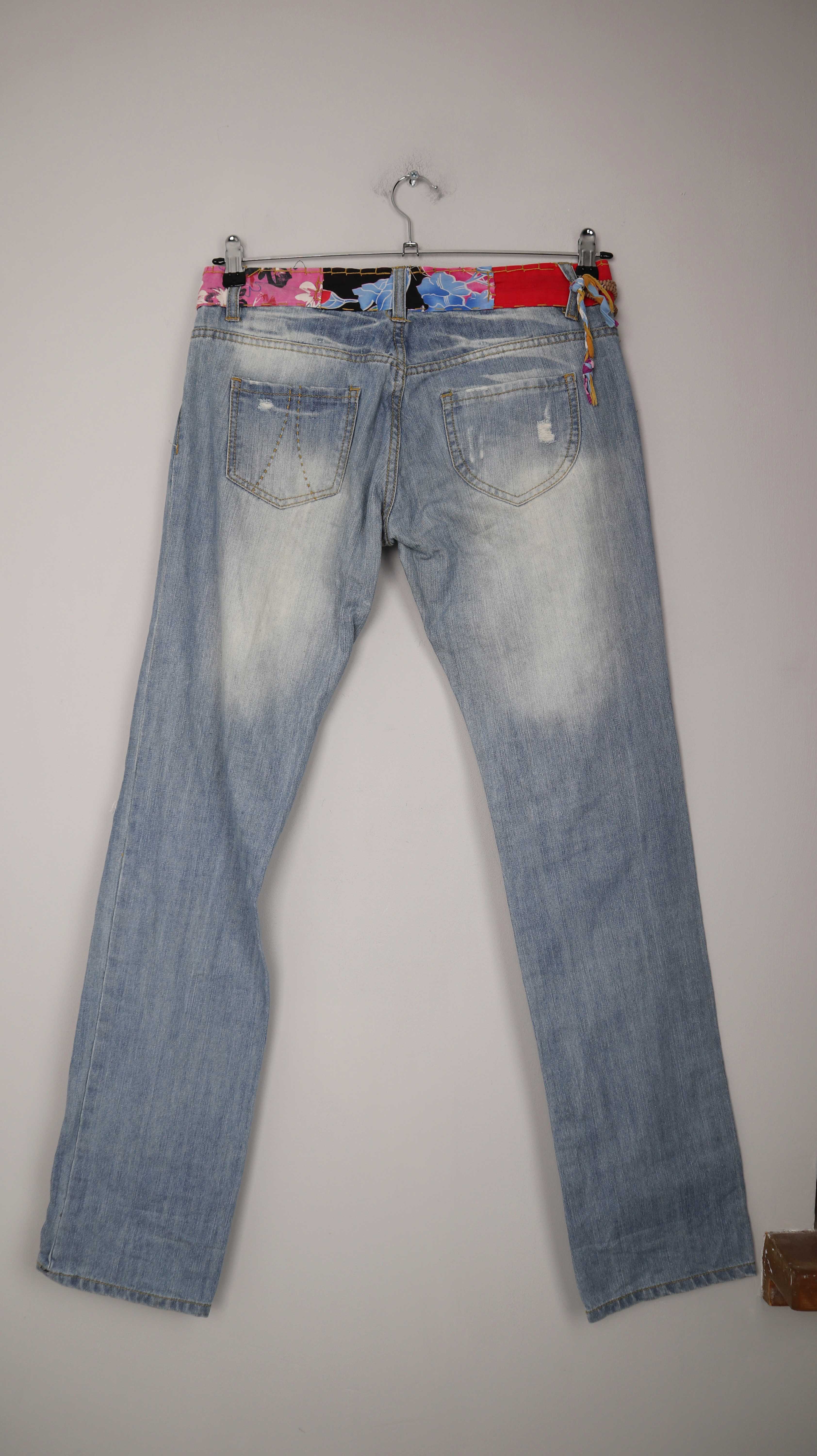 Desigual Jeans Hose straight fit blau washed Hippie bestickt 40 L