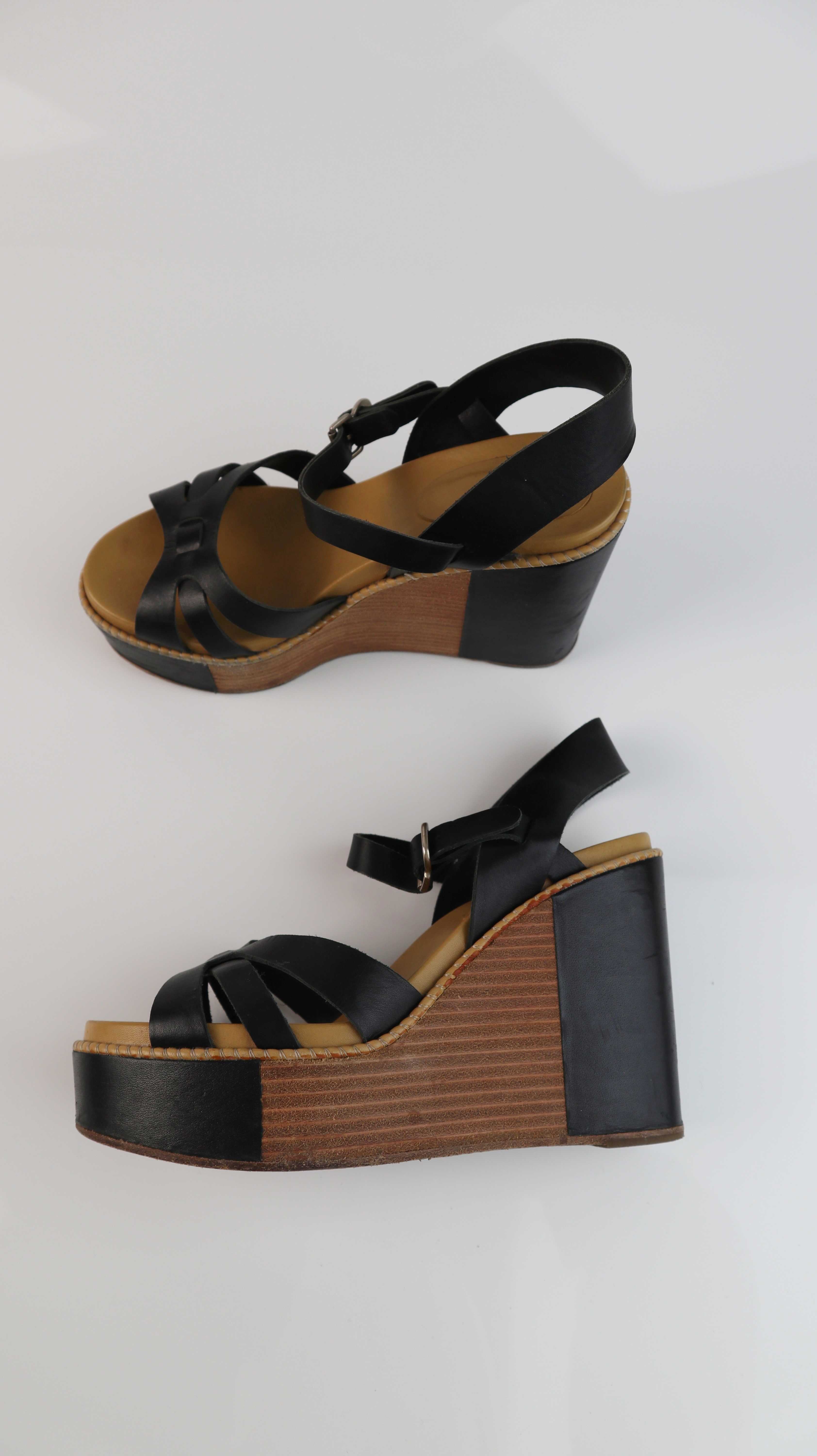 See by Chloe Wedges Sandalen 38 Ledersandalen schwarz Keilabsatz