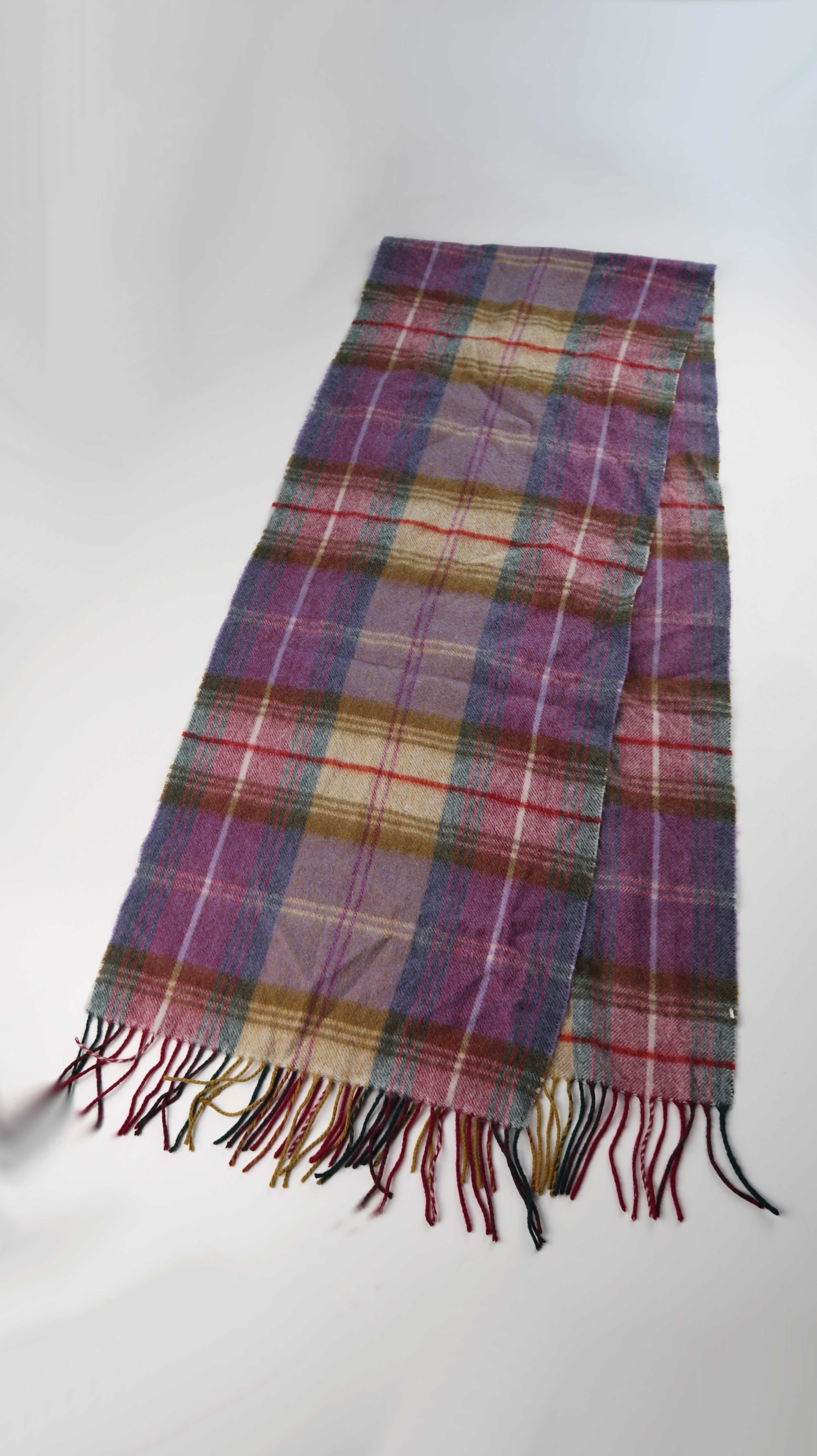 Schal Wolleschal kariert Flieder gelb Fransen
