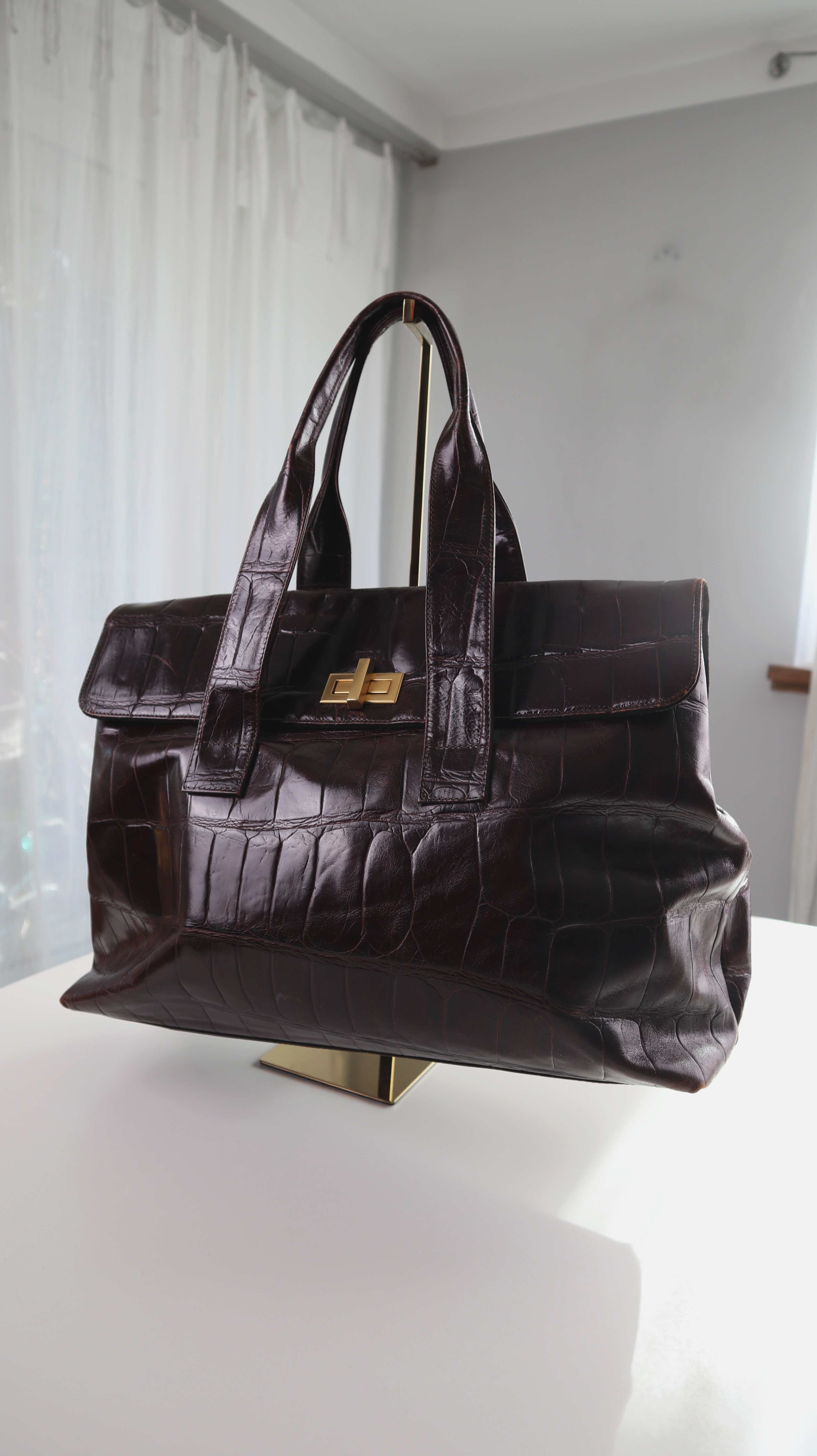 Nicoli Tasche Handtasche Schultertasche Weekender Shopper Dunkelbraun Gold