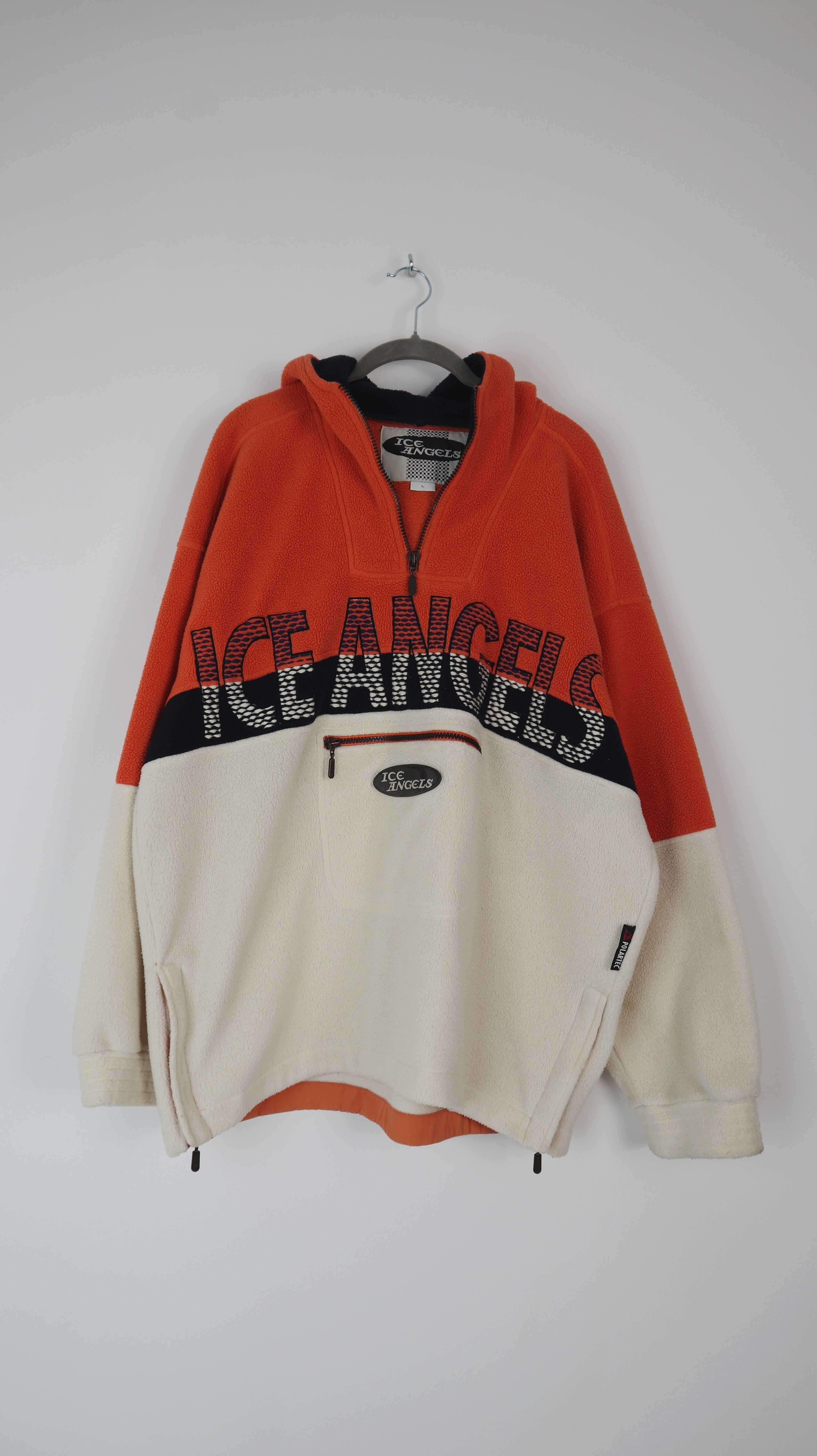 Ice Angels Pullover Fleece 40 L Orange weiß Polartech Vintage Kapuze