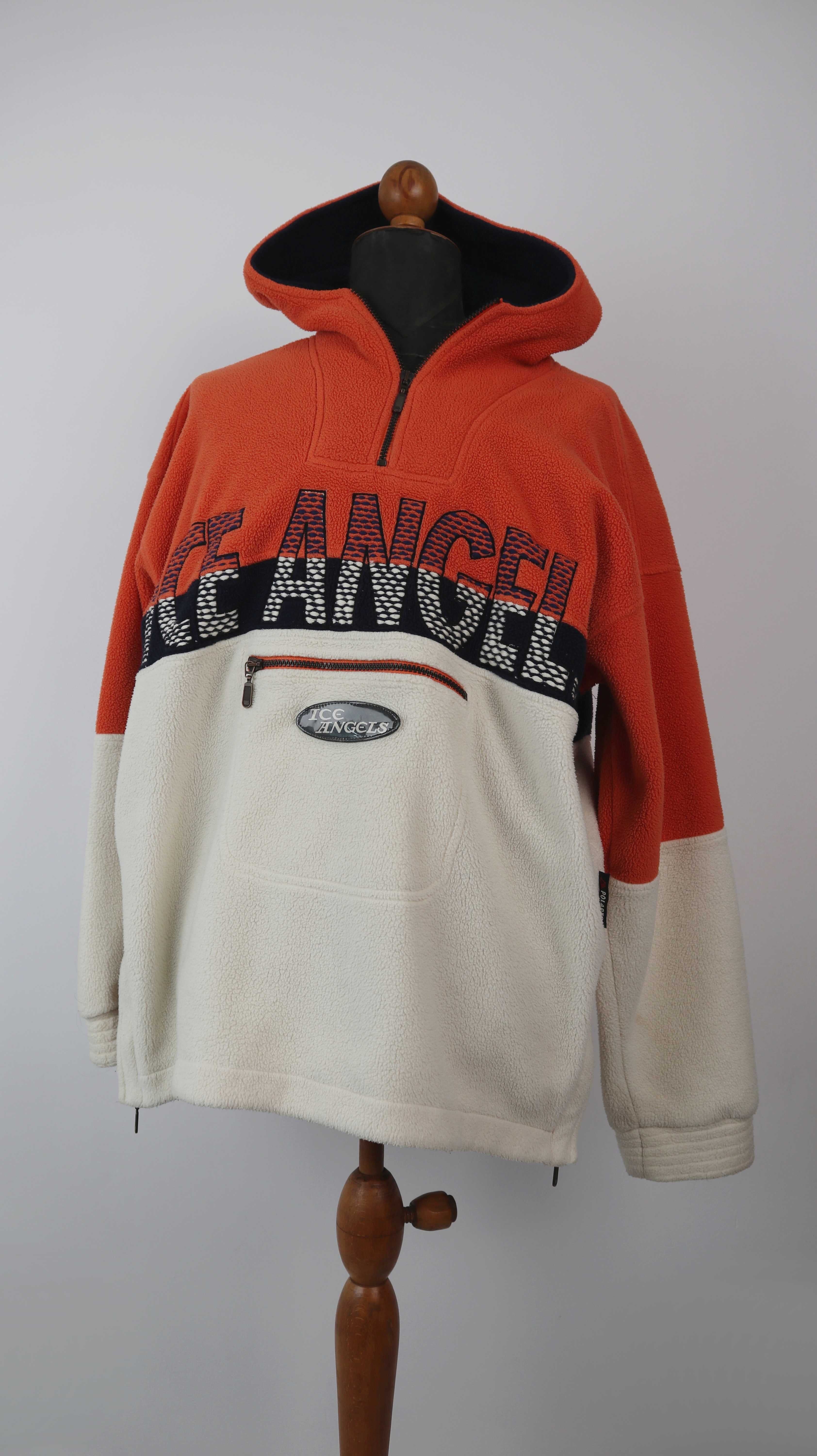 Ice Angels Pullover Fleece 40 L Orange weiß Polartech Vintage Kapuze