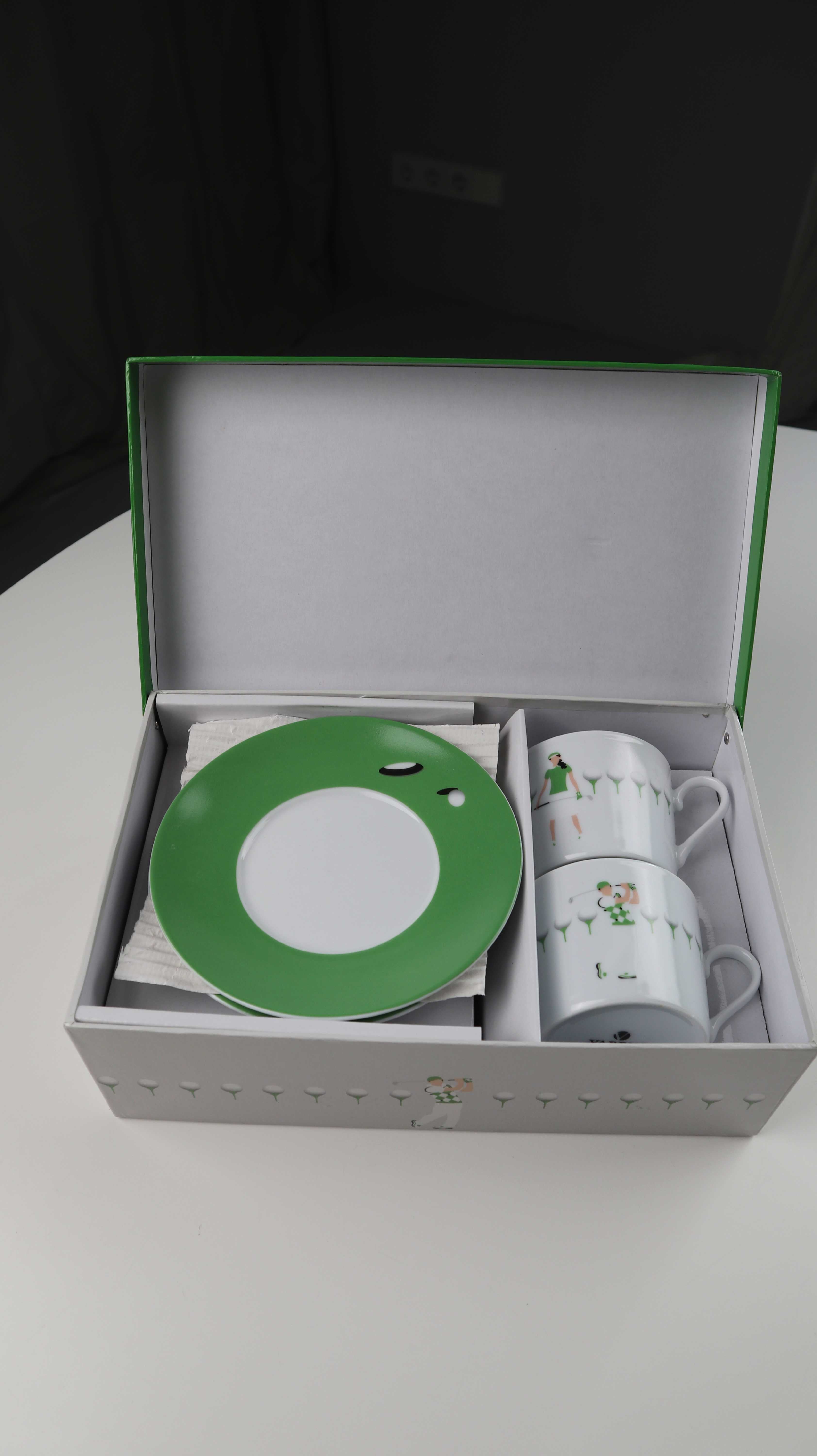 Vabene Geschirr Set Neu Golf Tassen Golftassen Zwei Grün Weiß Porzellan
