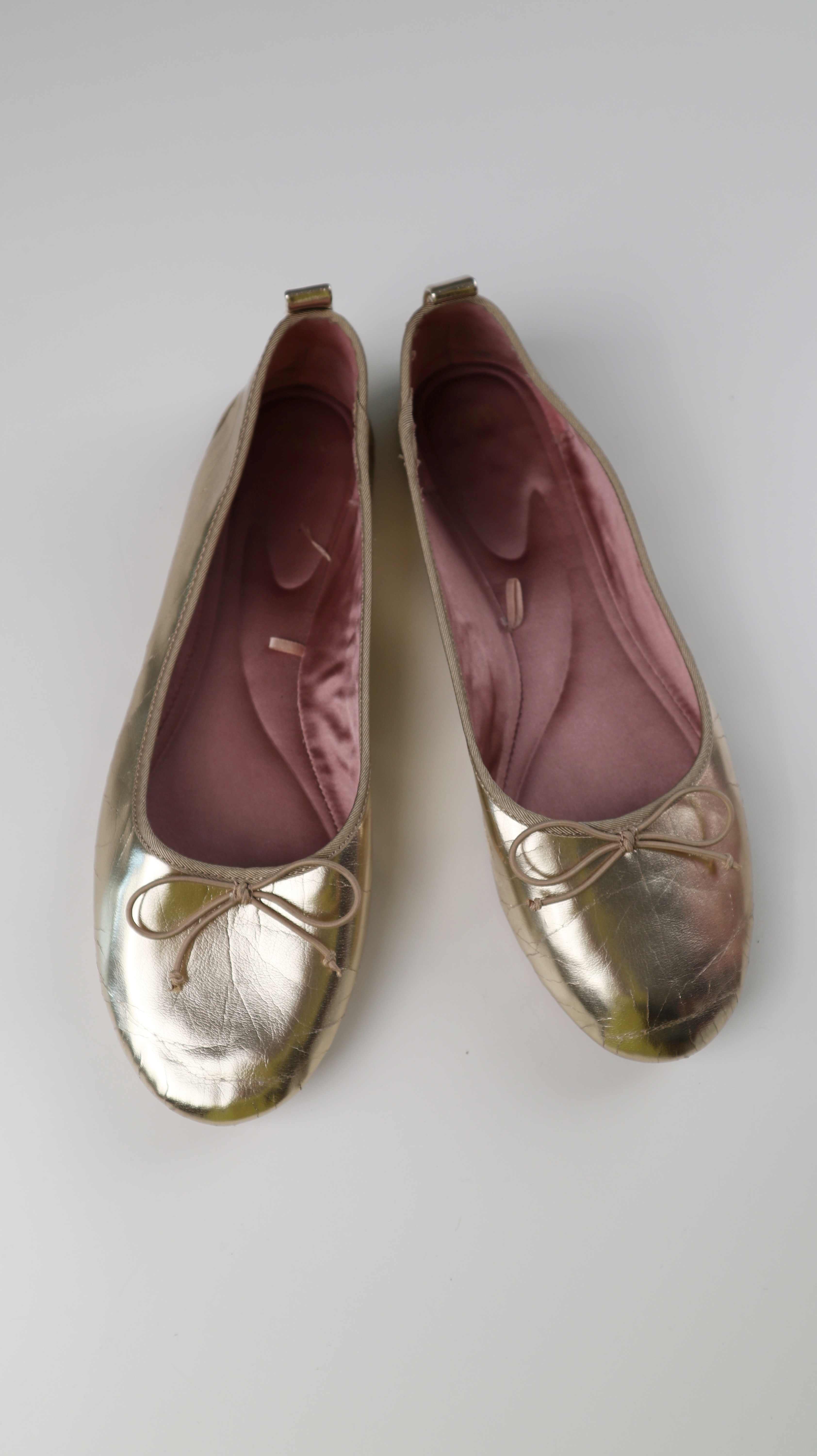 Zara Ballerinas Gold 39 Slipper Loafer Metallic flach