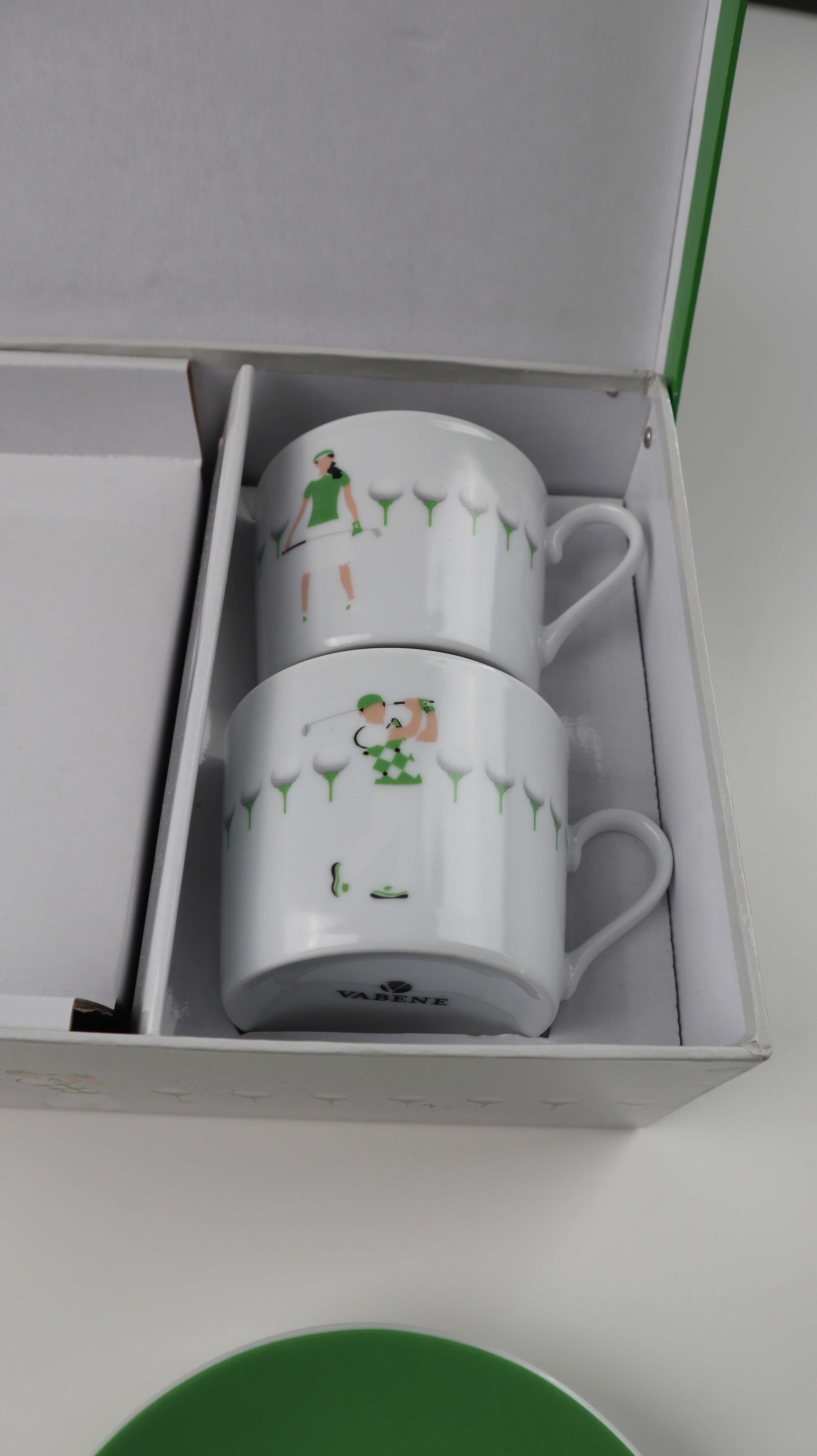 Vabene Geschirr Set Neu Golf Tassen Golftassen Zwei Grün Weiß Porzellan