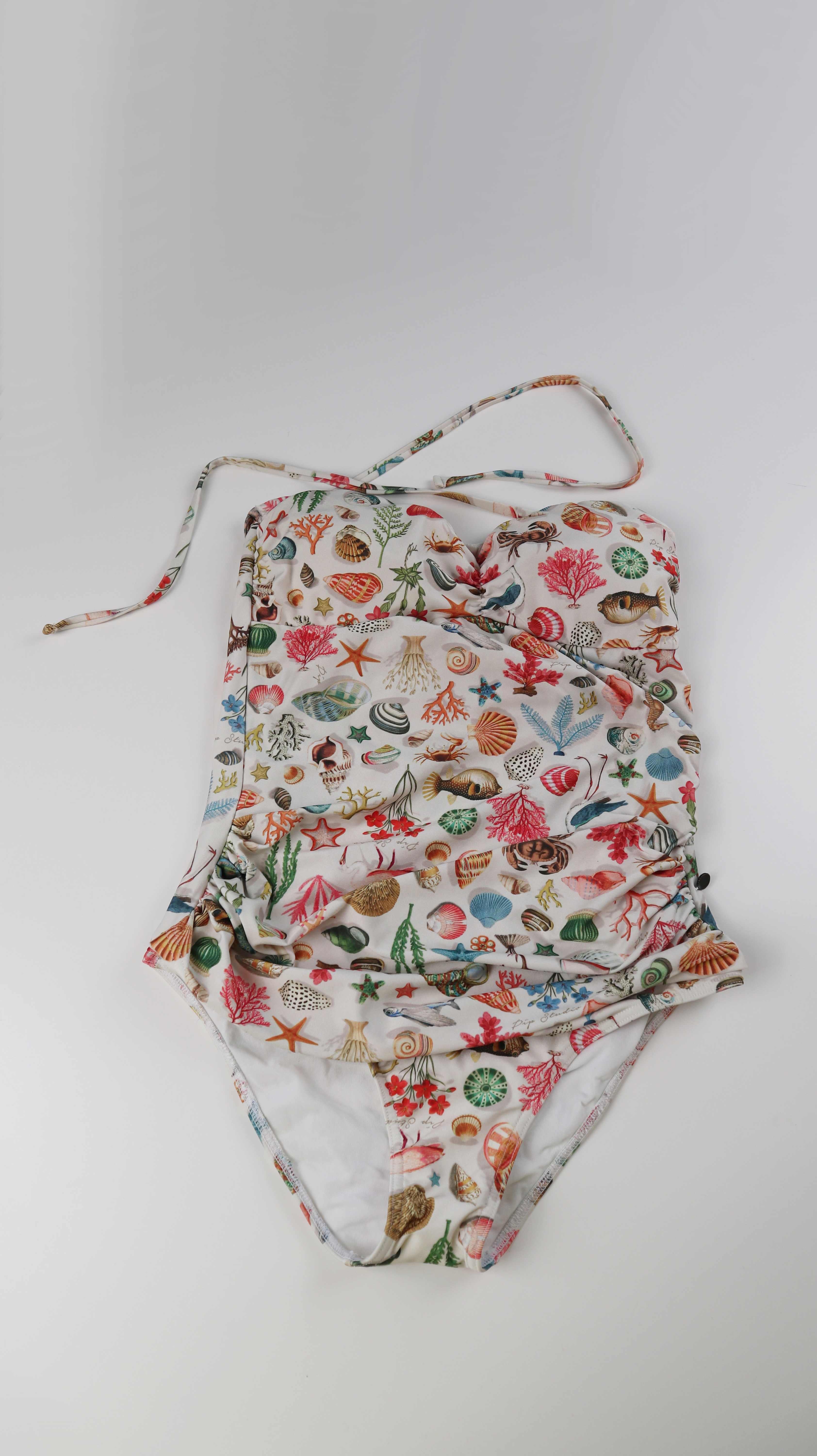 Badenazug 38 M Schwimmanzug Muscheln Meerestiere Creme Beige bunt